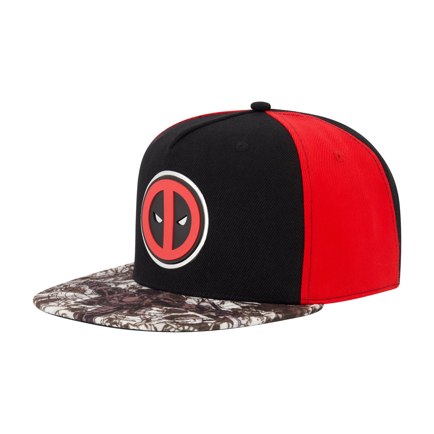 Marvel Deadpool Baseball Hat, Face Logo Adjustable Flat Brim Snapback Hat, Black, One Size