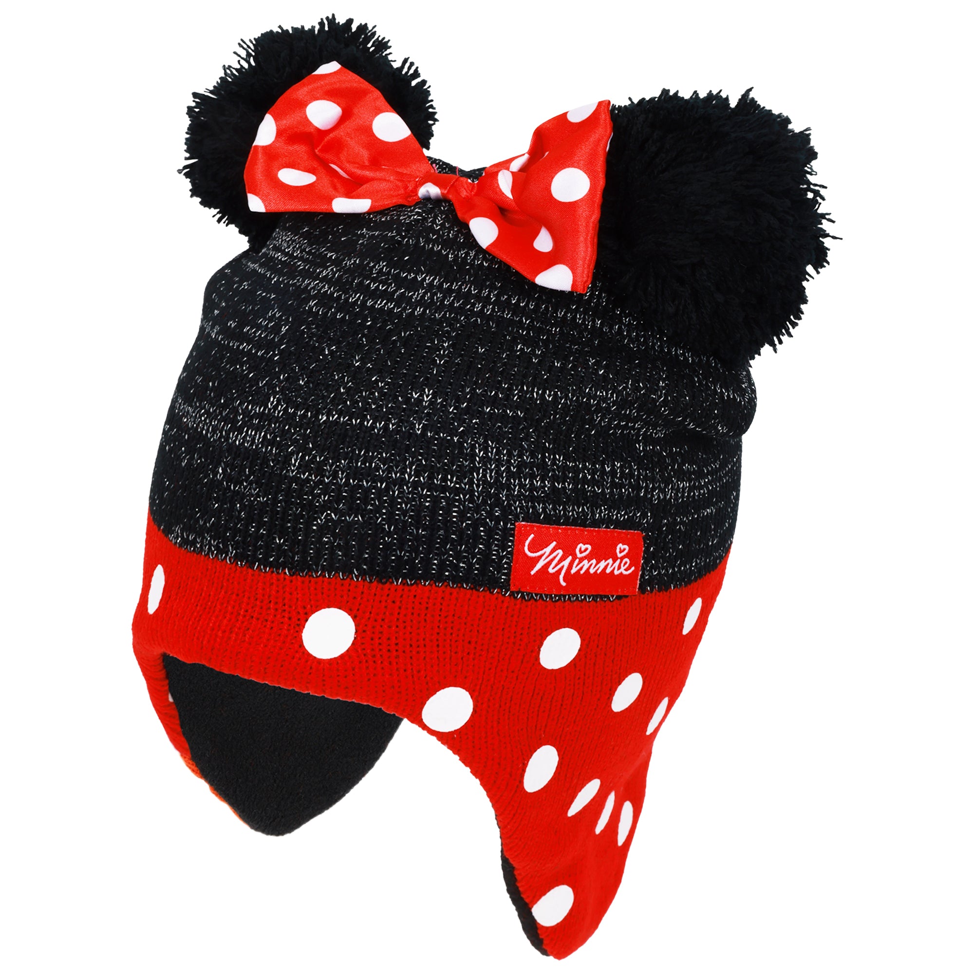 Disney Minnie Mouse Toddler Girls’ Winter Hat & Mittens Set – 2-Piece Knit Ear Flap Beanie with Polka Dots