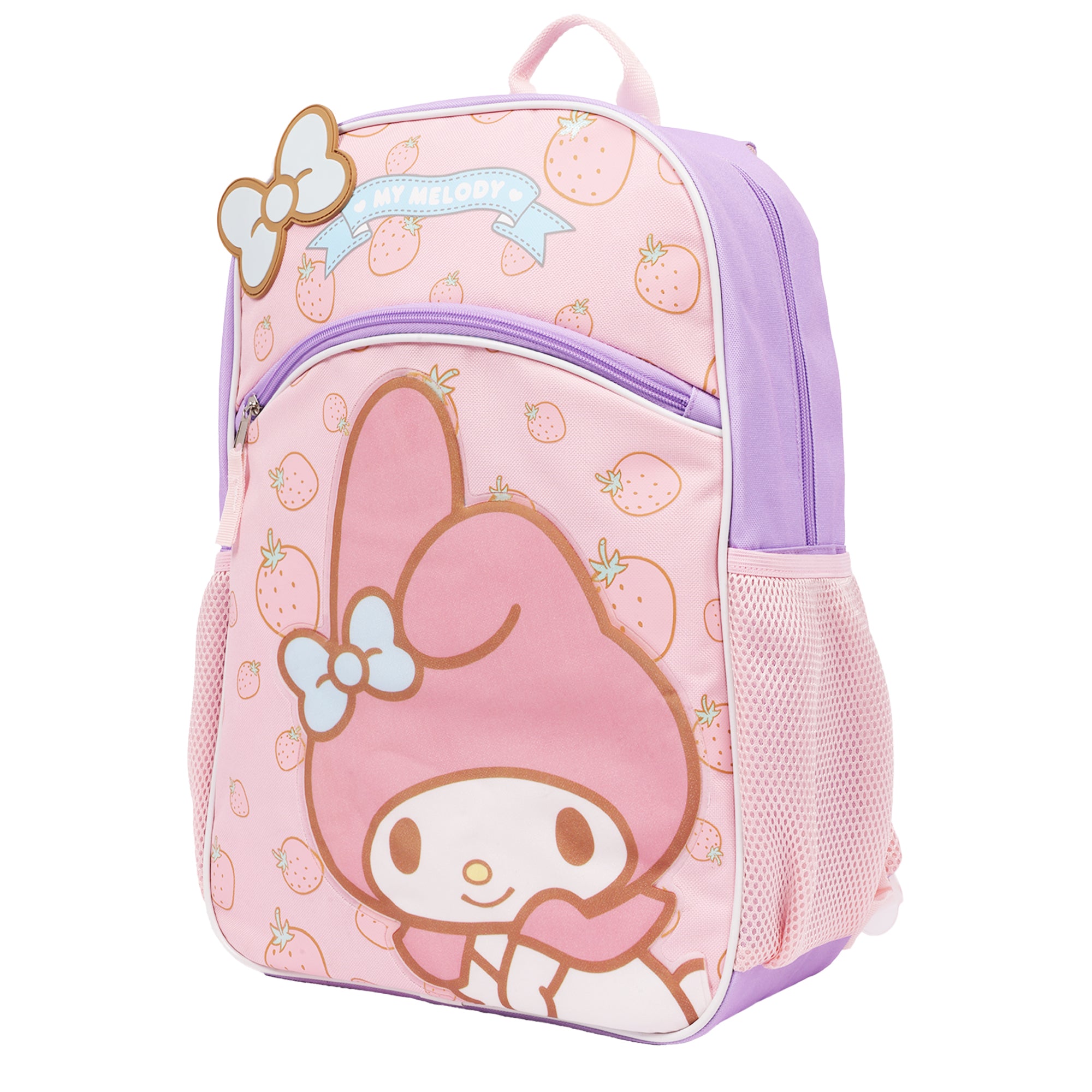 My Melody Berry Bow Full-Size Halfmoon Backpack – Strawberry Print Sanrio School Bag