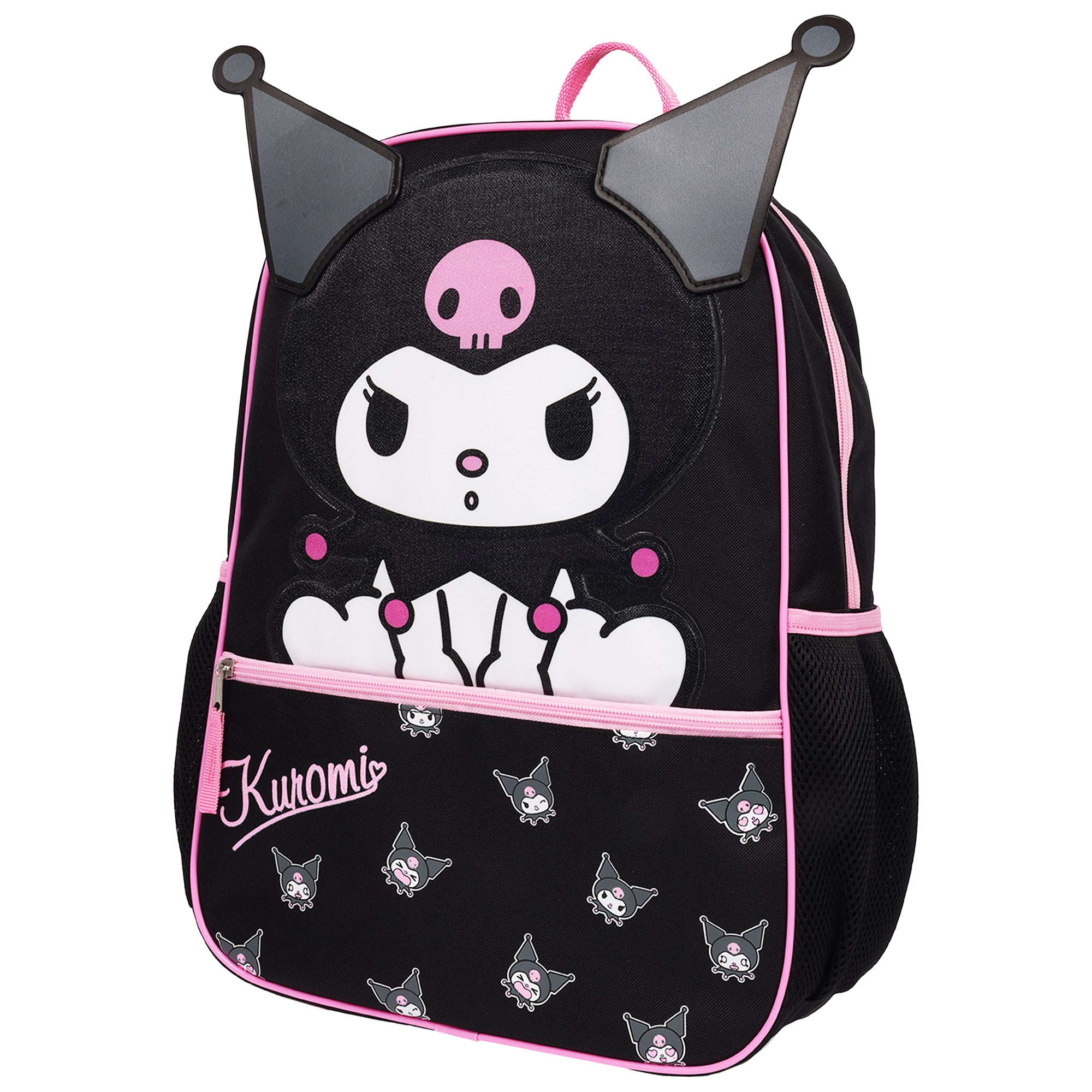 Kuromi Kids Backpack with 3D Ears – Officially Licensed Sanrio School Bag, Black & Pink