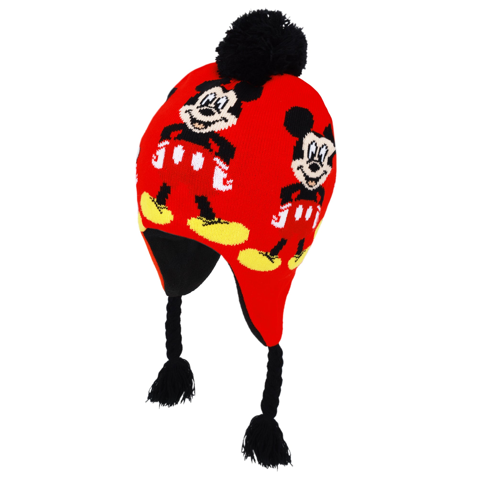 Disney Boys’ Mickey Mouse Winter Hat & 2-Pair Gloves Set – Knit Ear Flap Beanie with Pom and Character Gloves (Ages 4–7)