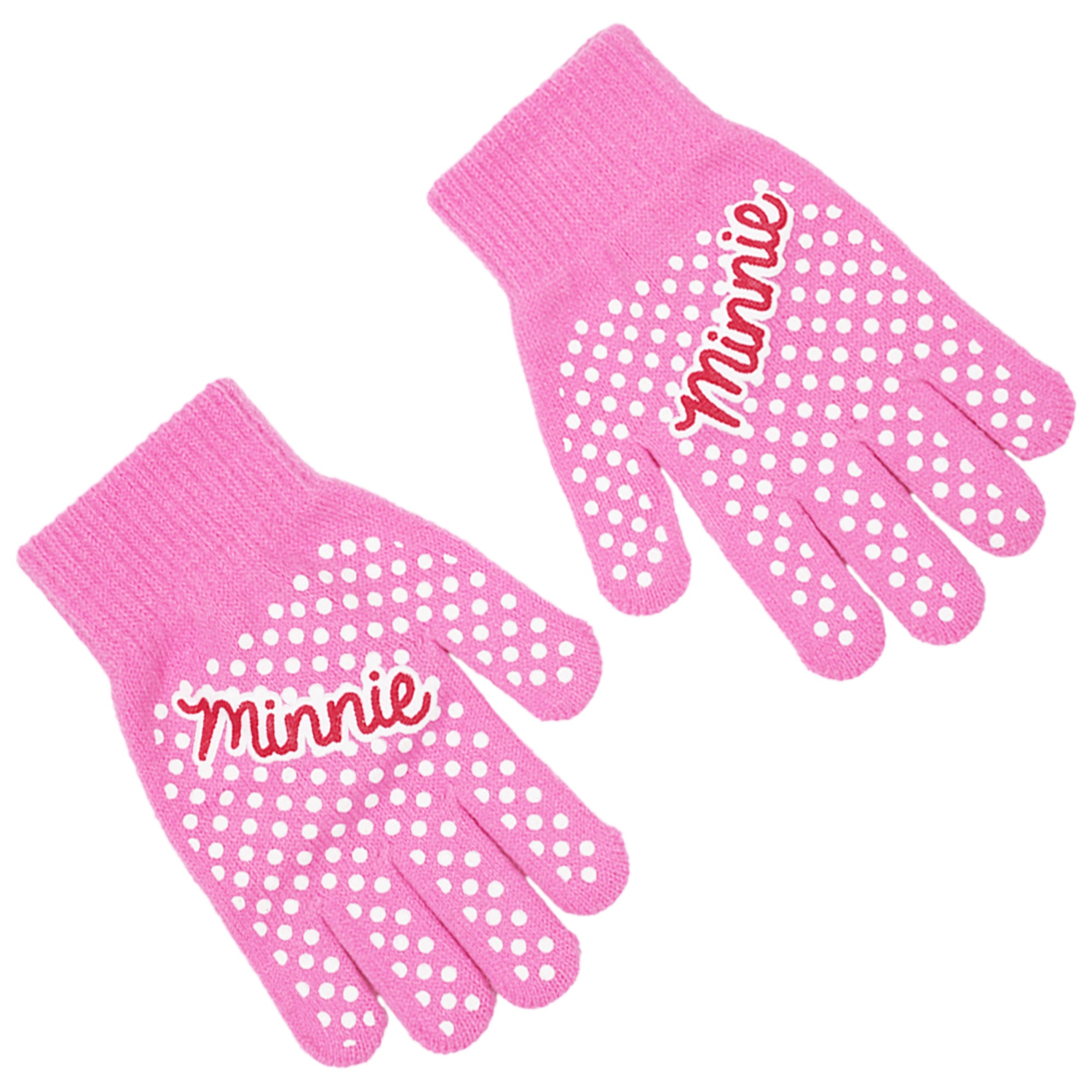 Disney Minnie Mouse Girls 3-Piece Winter Set – Pom Pom Beanie Hat, Striped Scarf & Knit Gloves – Cold Weather Accessory Set