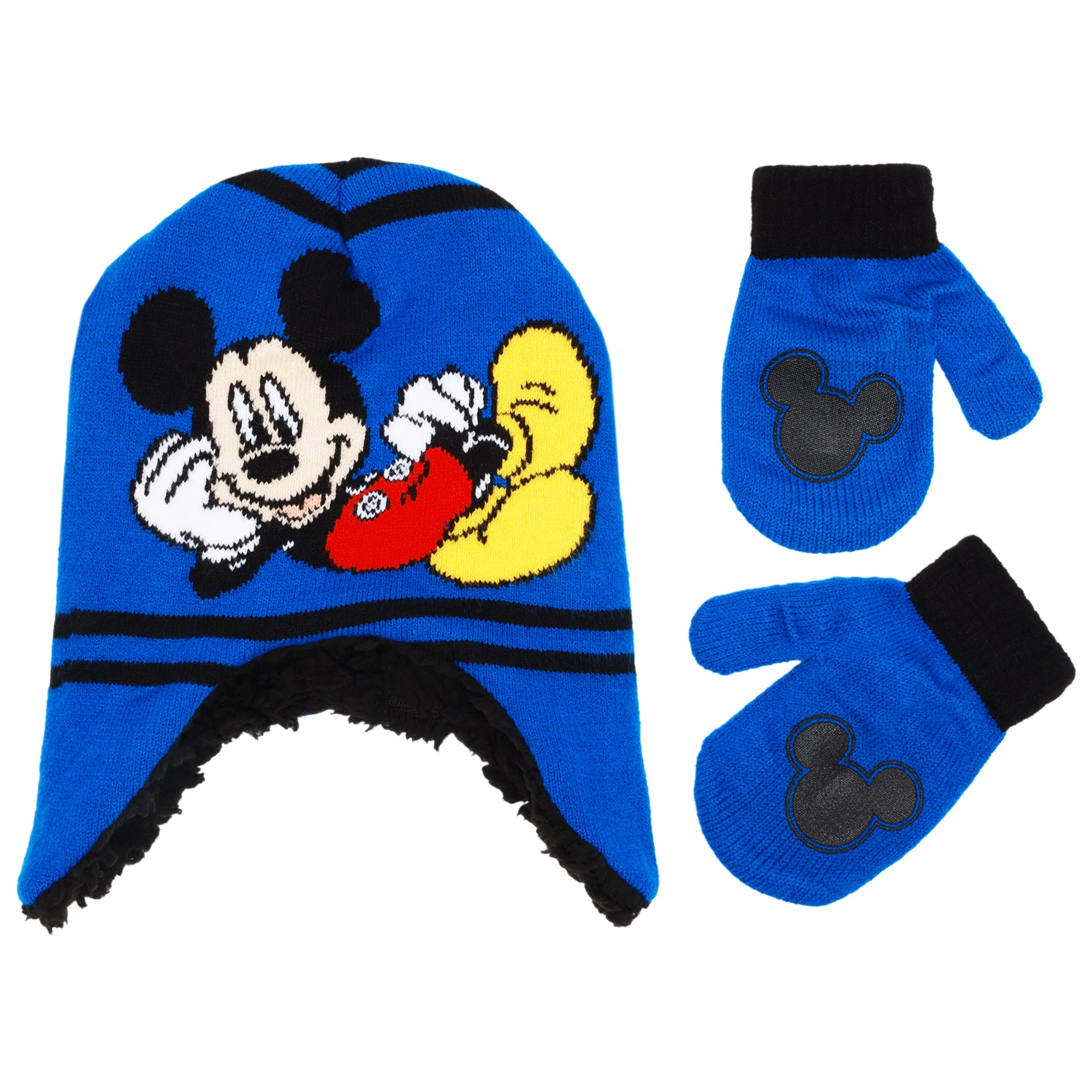Disney Mickey Mouse Toddler Winter Hat & Mittens Set – Knit Sherpa-Lined Beanie for Boys (Ages 2–4)