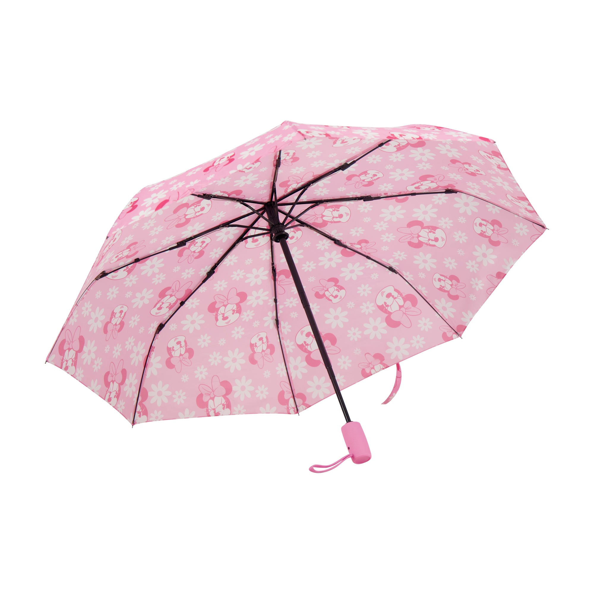 Disney Minnie Mouse All-Pink Floral Umbrella, 39 Inch Arc, Pink – Compact, Lightweight & Travel-Friendly