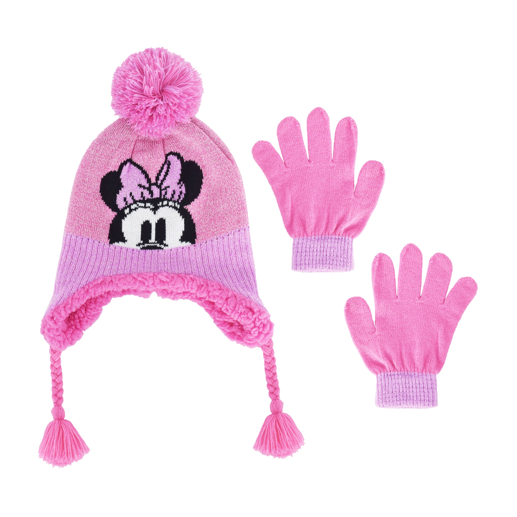 Disney Minnie Mouse Beanie Hat and Gloves Set, Kids Polka Dot Cuffed Winter Knit Cap