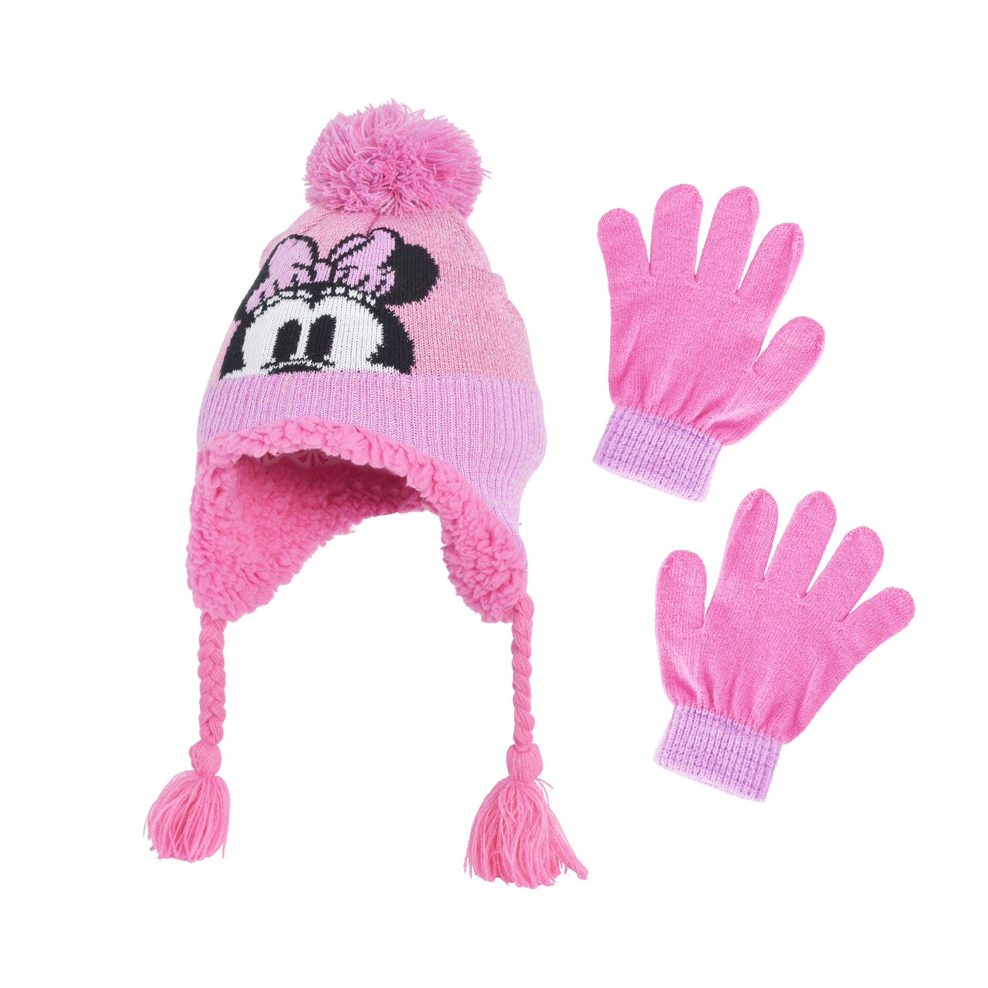 Disney Minnie Mouse Beanie Hat and Gloves Set, Kids Polka Dot Cuffed Winter Knit Cap