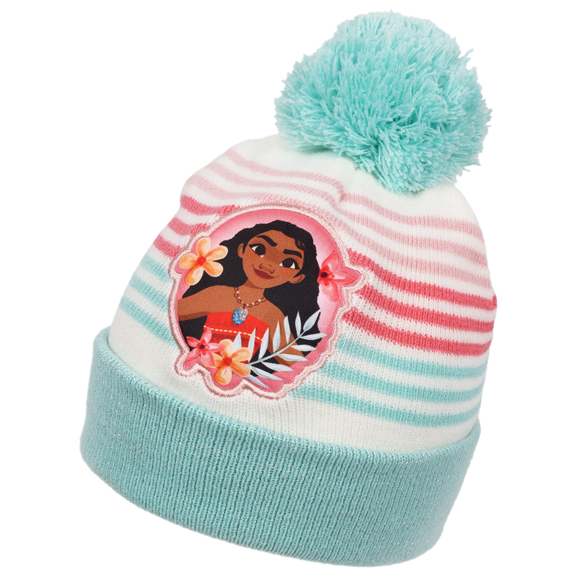 Disney Moana Girls Beanie & Mittens Set – Pom Pom Knit Winter Hat – Cold Weather Accessory Set for Girls Ages 2–4