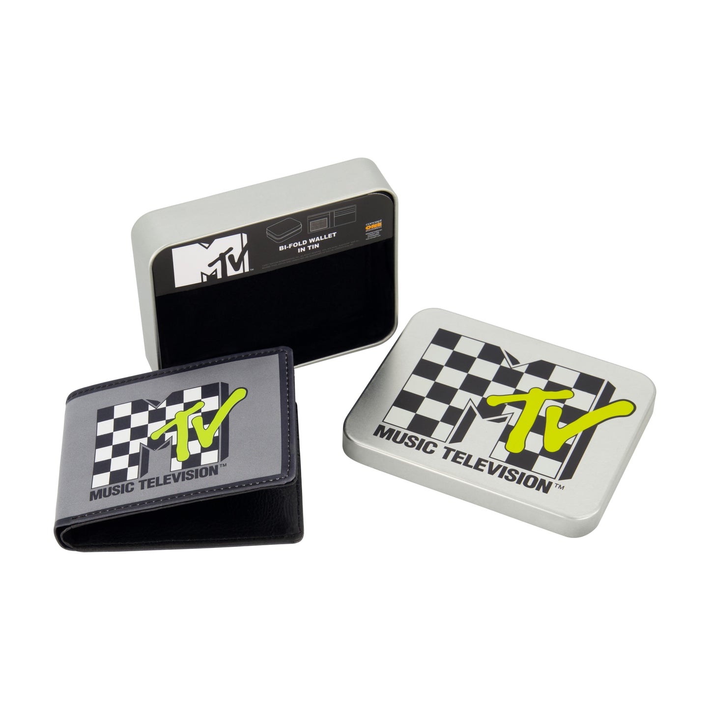 MTV LOGO WITH CHECKERBOARD PATTERN Bifold Wallet, Slim Wallet with Decorative Tin Unisex