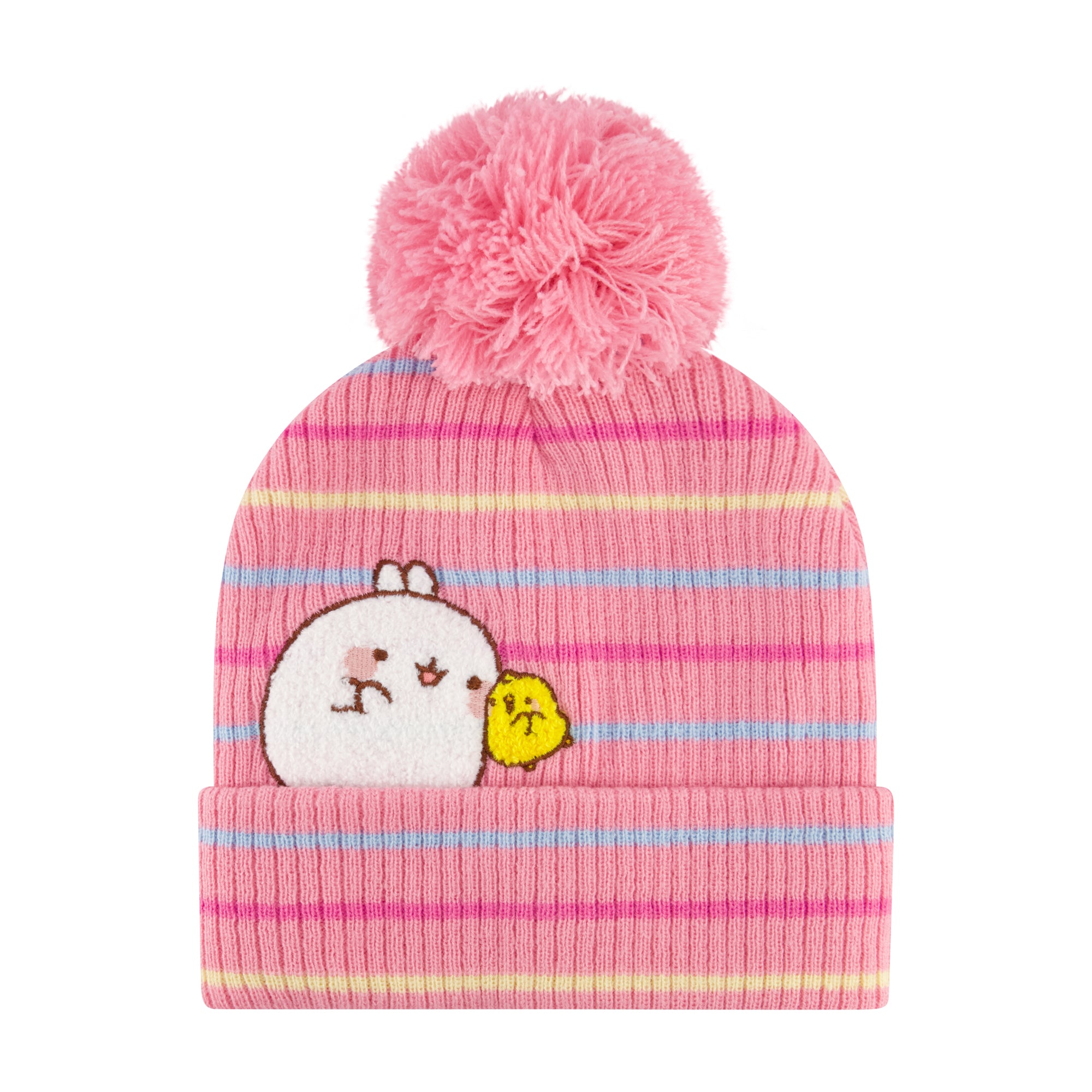 Molang & Piu Piu Chenille Patch Beanie and Glove Set – Pink Striped with Pom