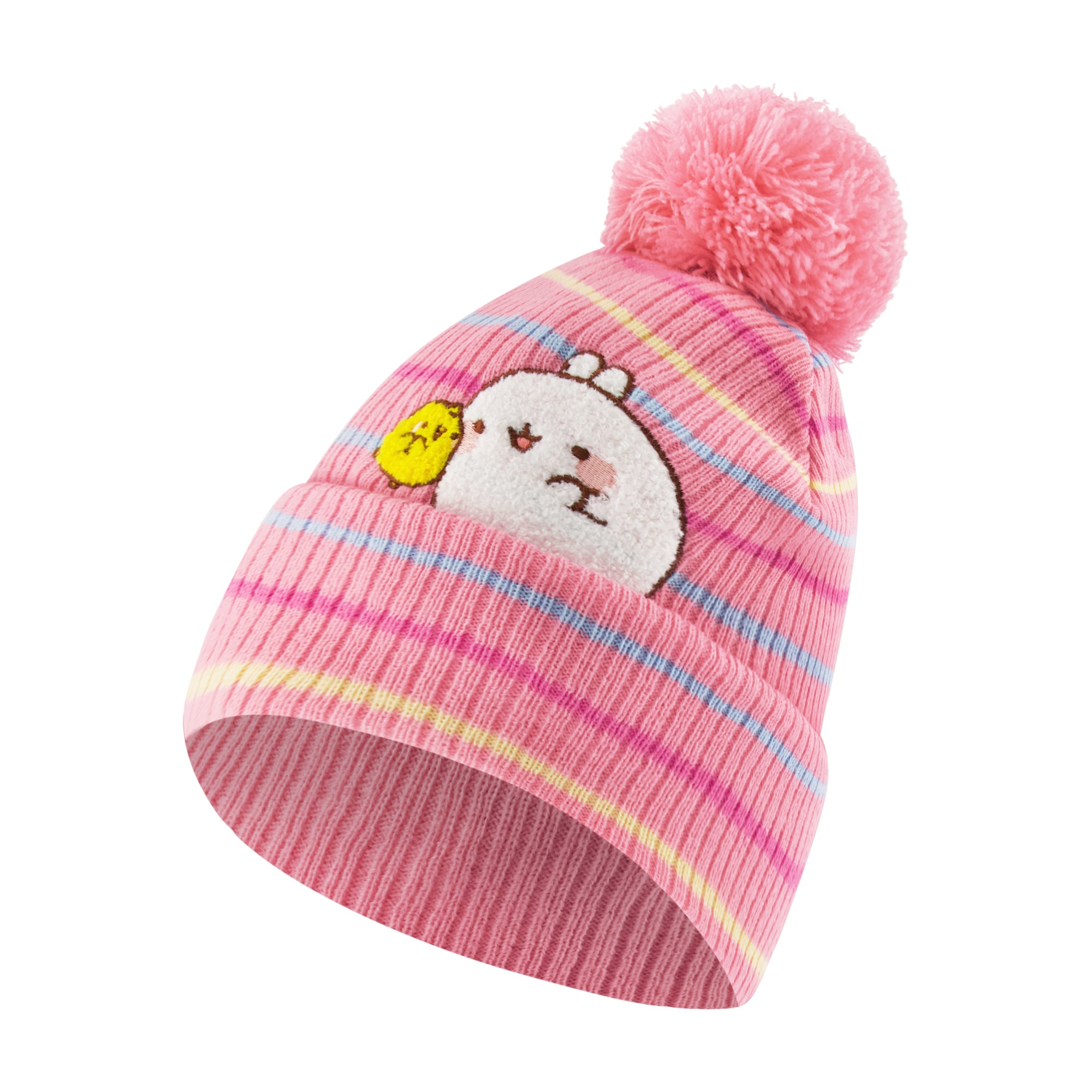 Molang & Piu Piu Chenille Patch Beanie and Glove Set – Pink Striped with Pom