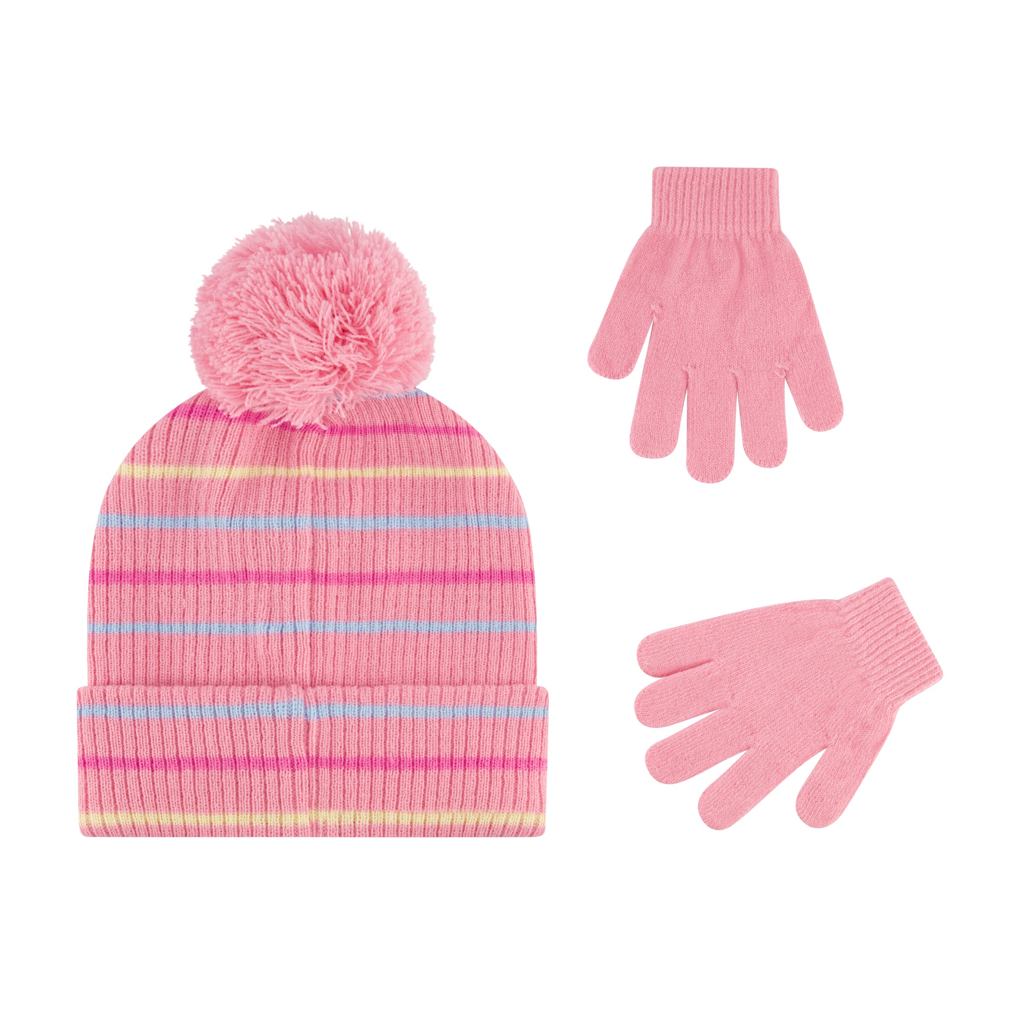 Molang & Piu Piu Chenille Patch Beanie and Glove Set – Pink Striped with Pom