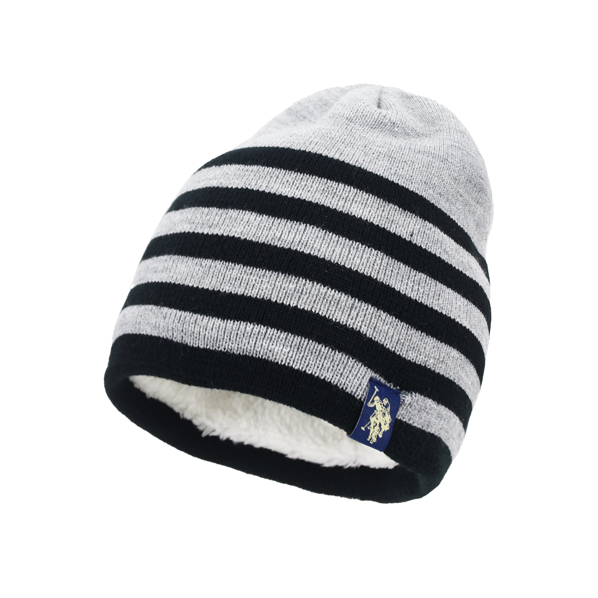 USPA FLEECE 2PK BEANIE STRIPED with Sherpa lining.
