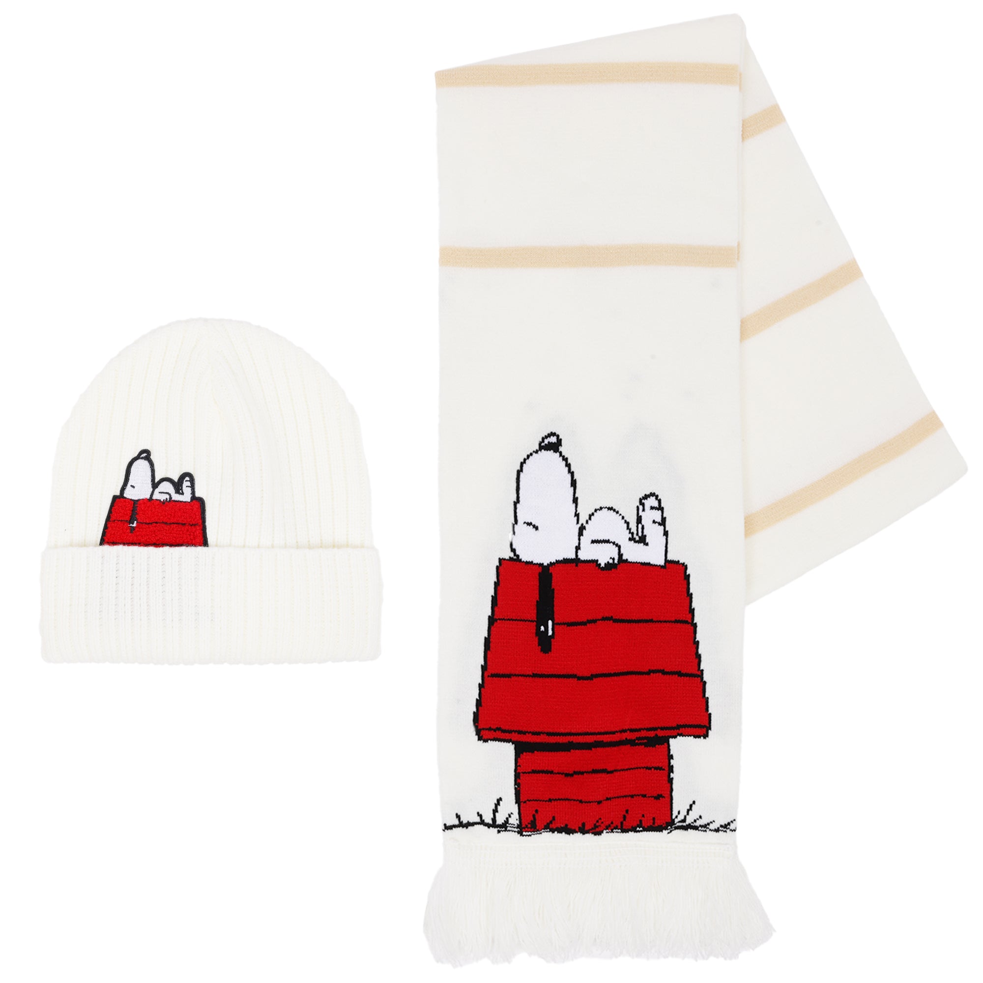 Peanuts Snoopy Red Doghouse Scarf and Beanie Set