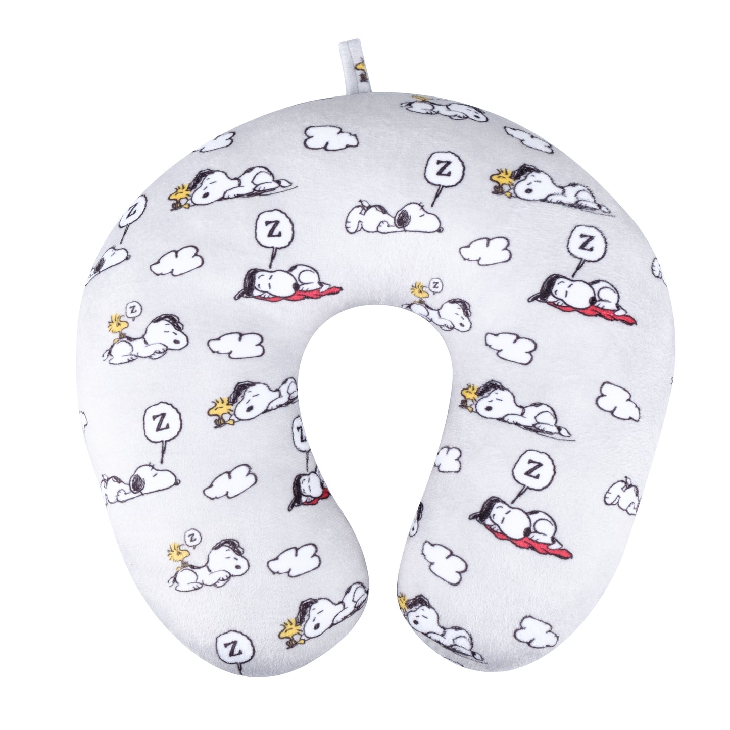 FUL Peanuts Snoopy and Woodstock Clouds Travel Neck Pillow, Grey