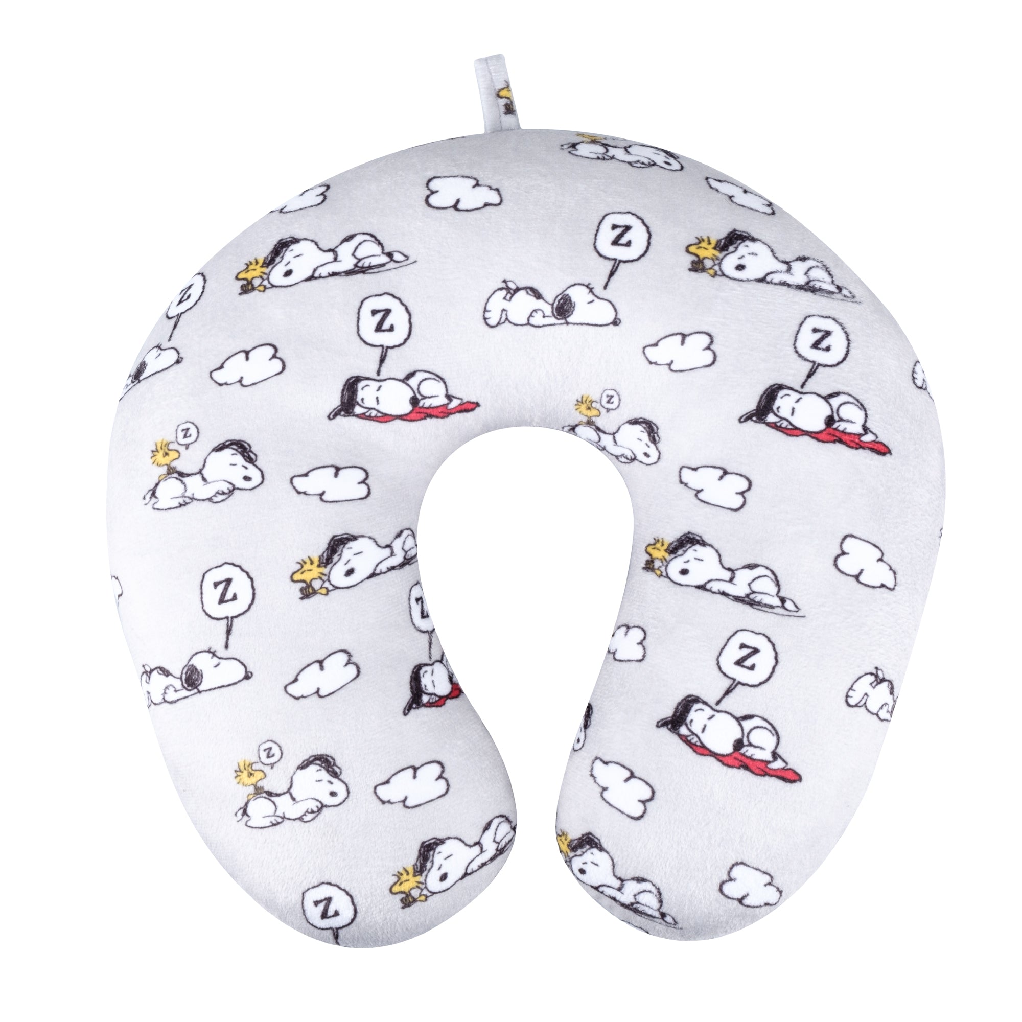 FUL Peanuts Snoopy and Woodstock Clouds Travel Neck Pillow, Grey