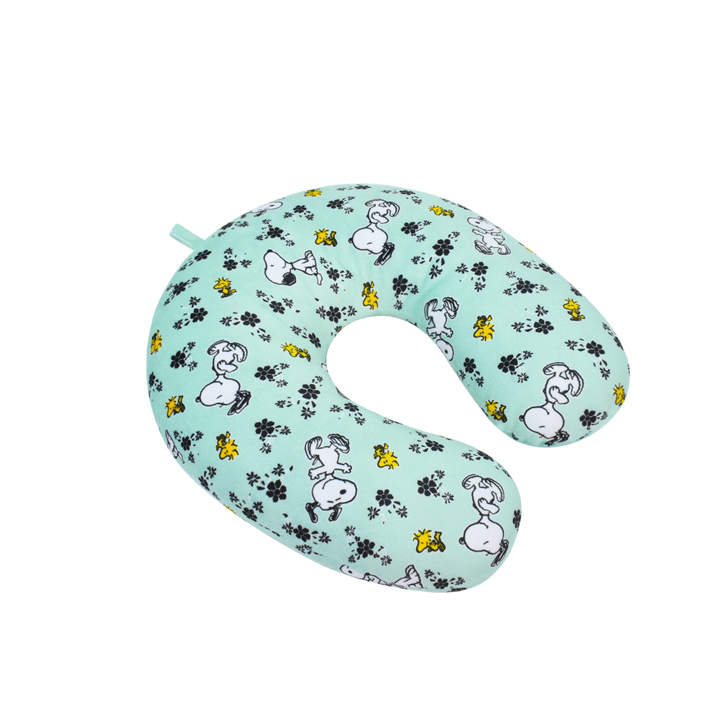 FUL Peanuts Snoopy and Woodstock Flowers Portable Travel Neck Pillow, Mint Green