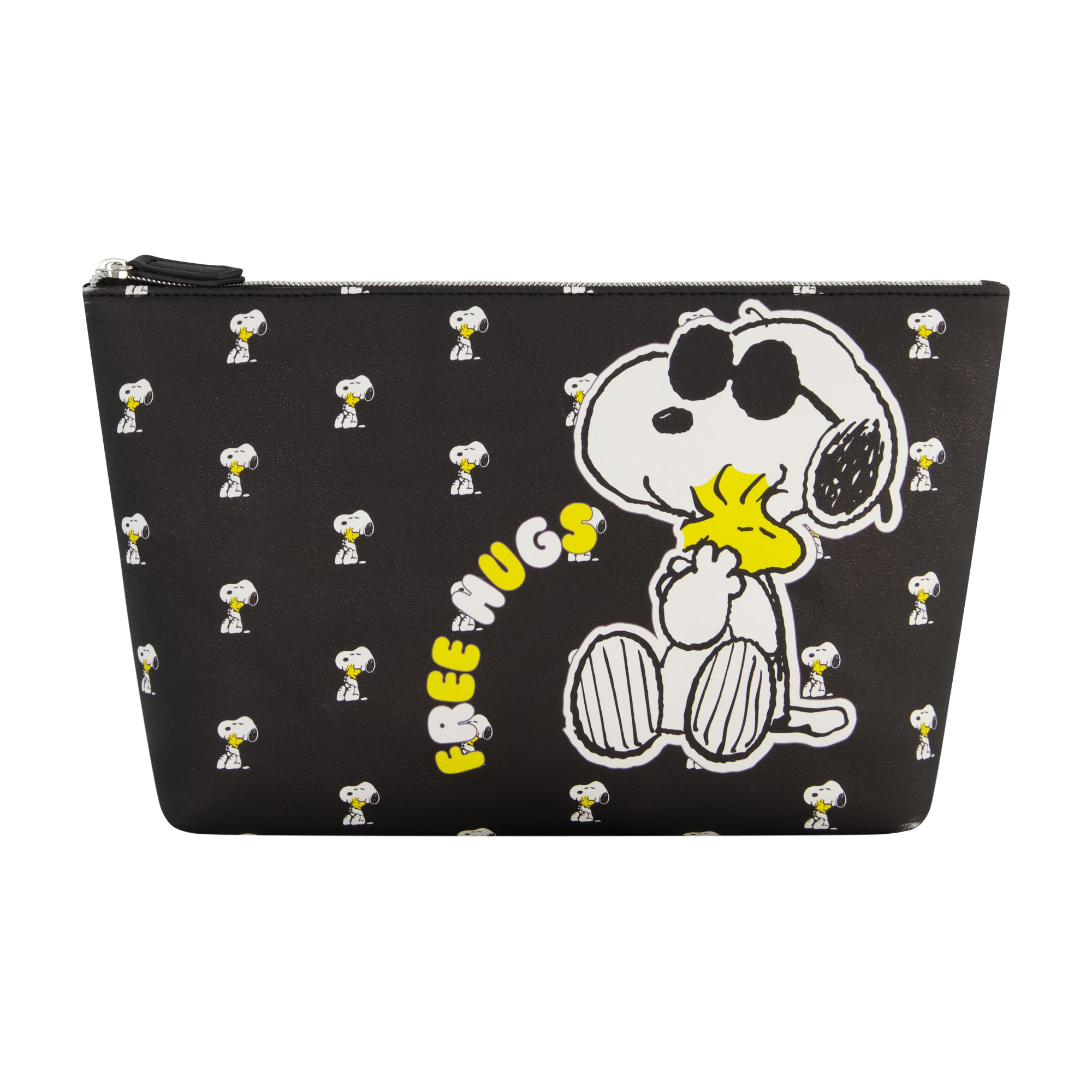 Peanuts Snoopy Women's Makeup Bag, Small Travel Cosmetic Zipper Pouch Organizer, Black