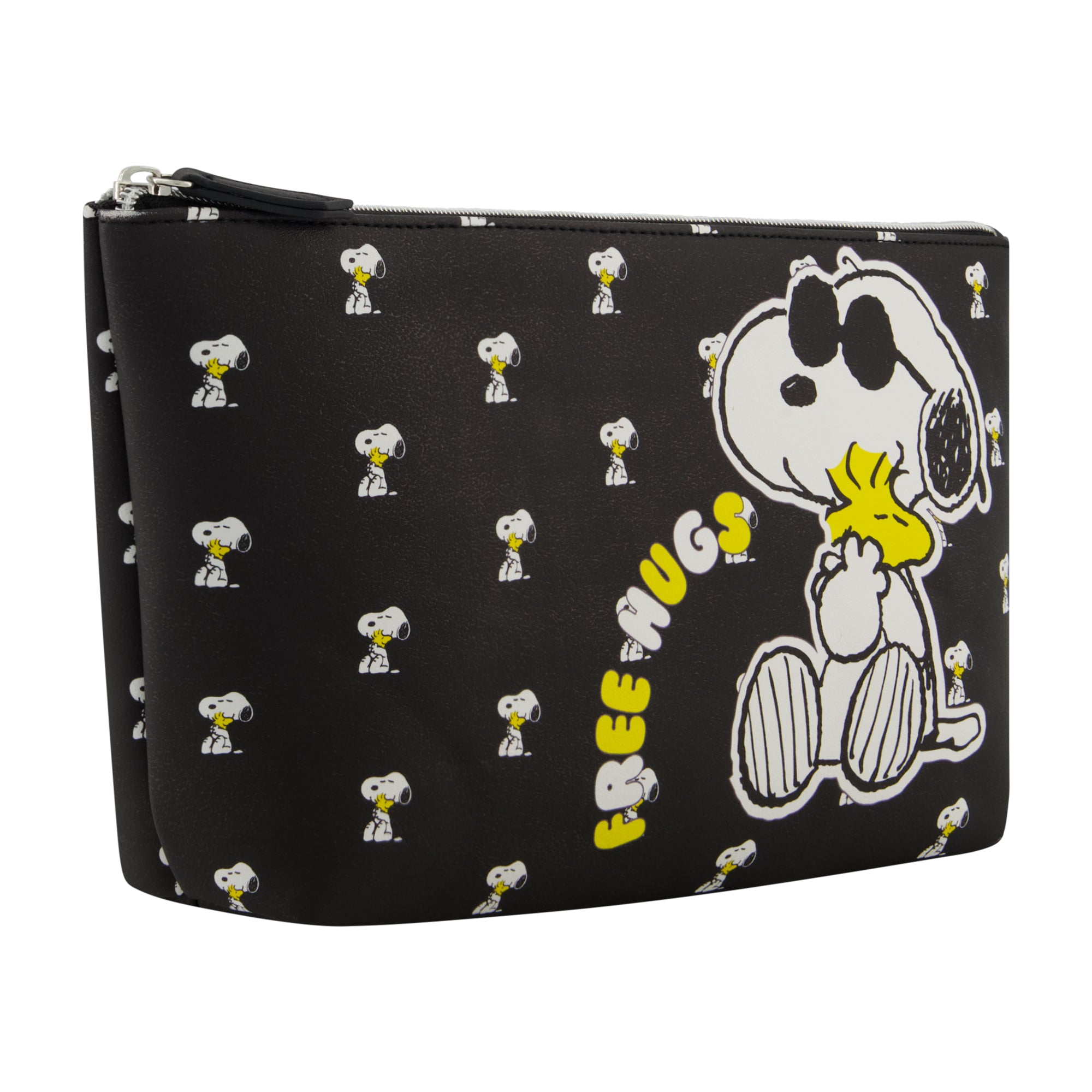 Peanuts Snoopy Women's Makeup Bag, Small Travel Cosmetic Zipper Pouch Organizer, Black