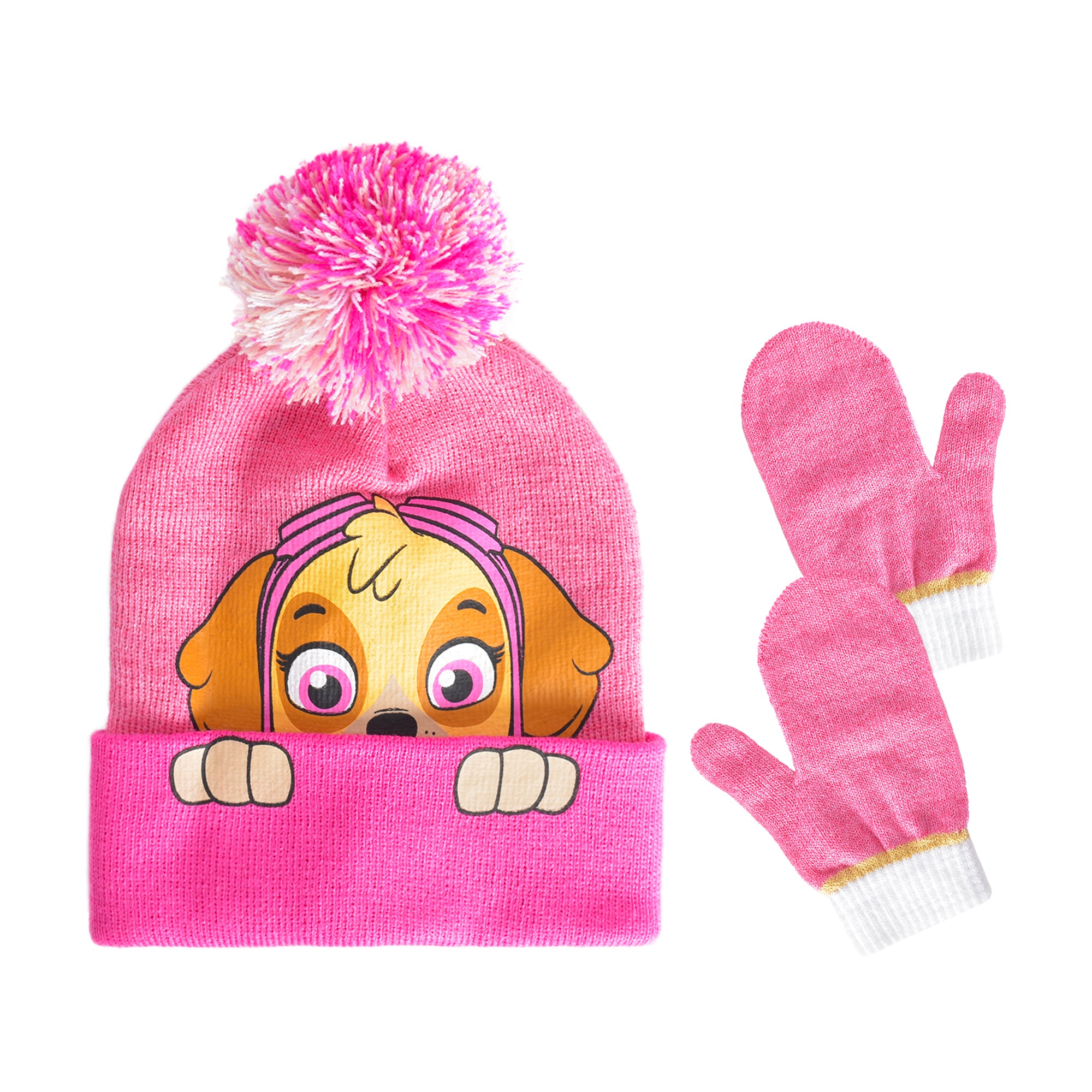 Concept One boys Paw Patrol Kids Beanie Hat and Gloves Set, Cuff Winter Knit Cap With Pom and Mittens