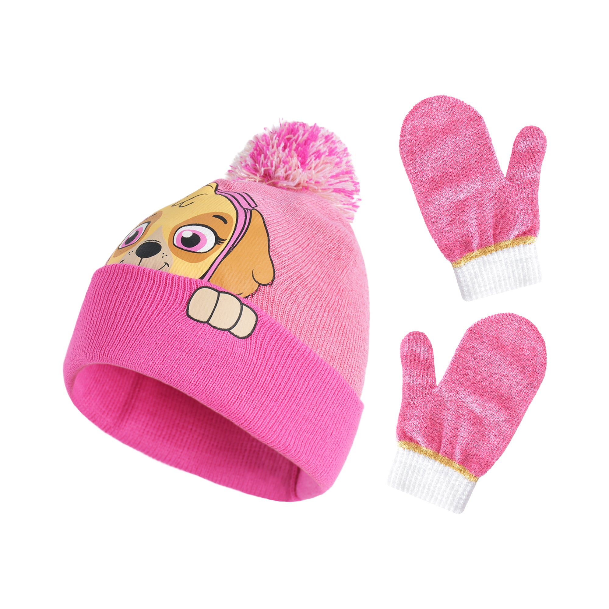 Concept One boys Paw Patrol Kids Beanie Hat and Gloves Set, Cuff Winter Knit Cap With Pom and Mittens