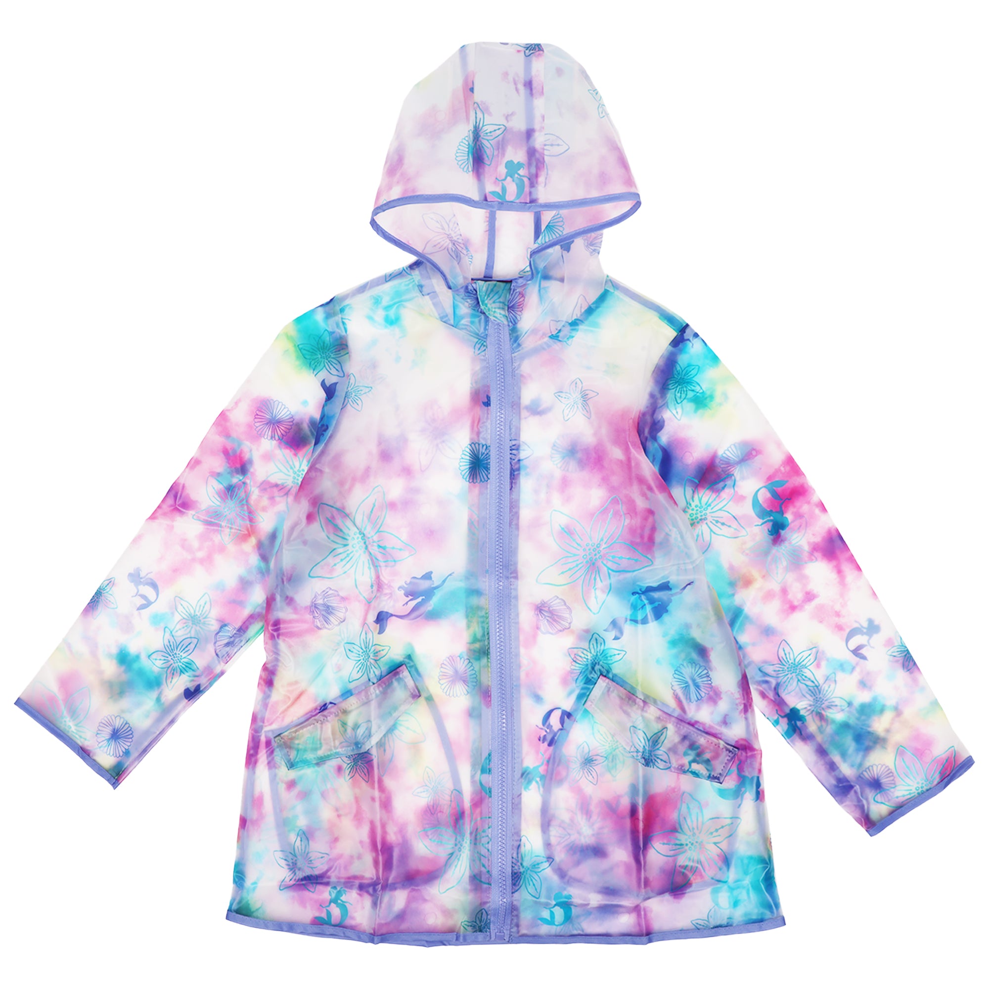 Disney The Little Mermaid Girls' Raincoat – Waterproof Hooded Rain Jac