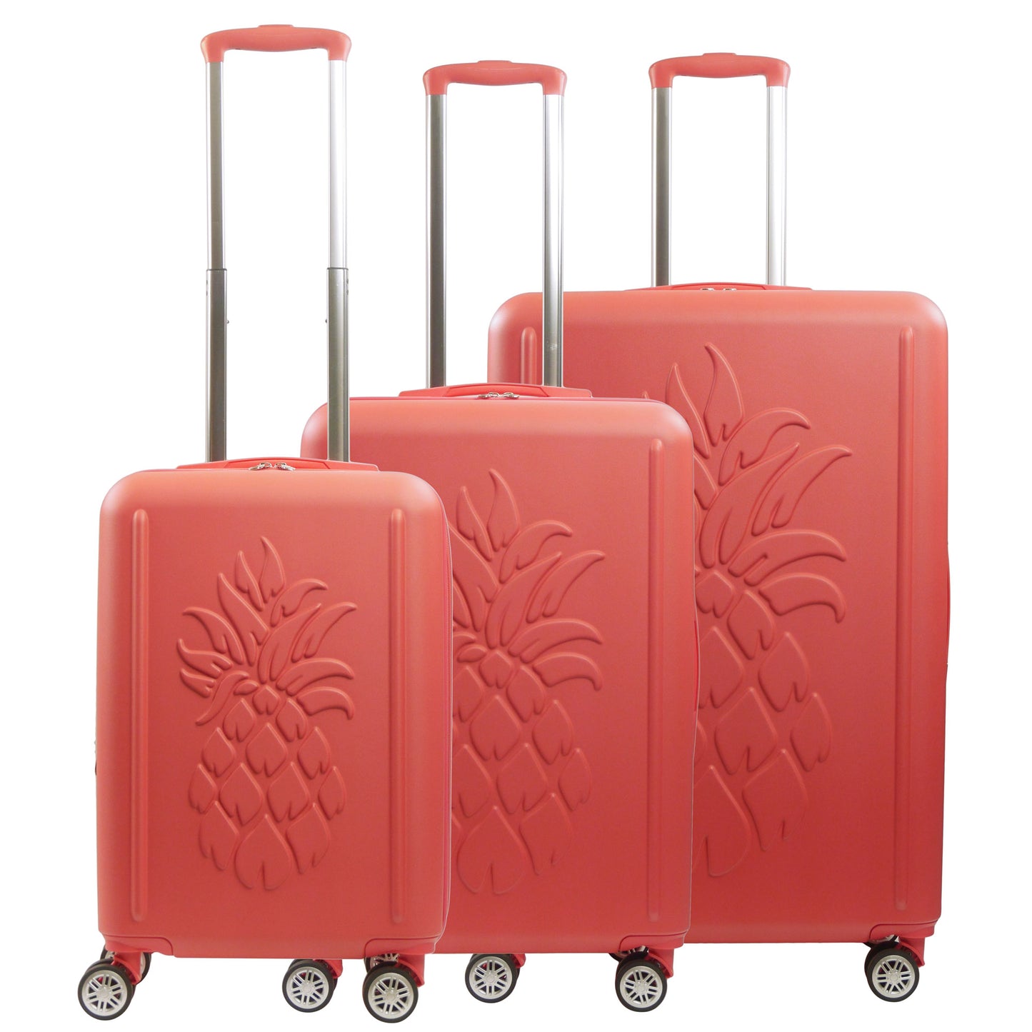 Tommy Bahama 3-Piece Hard-Sided 3D Pineapple Luggage Set with Drawstring Bag in Coral