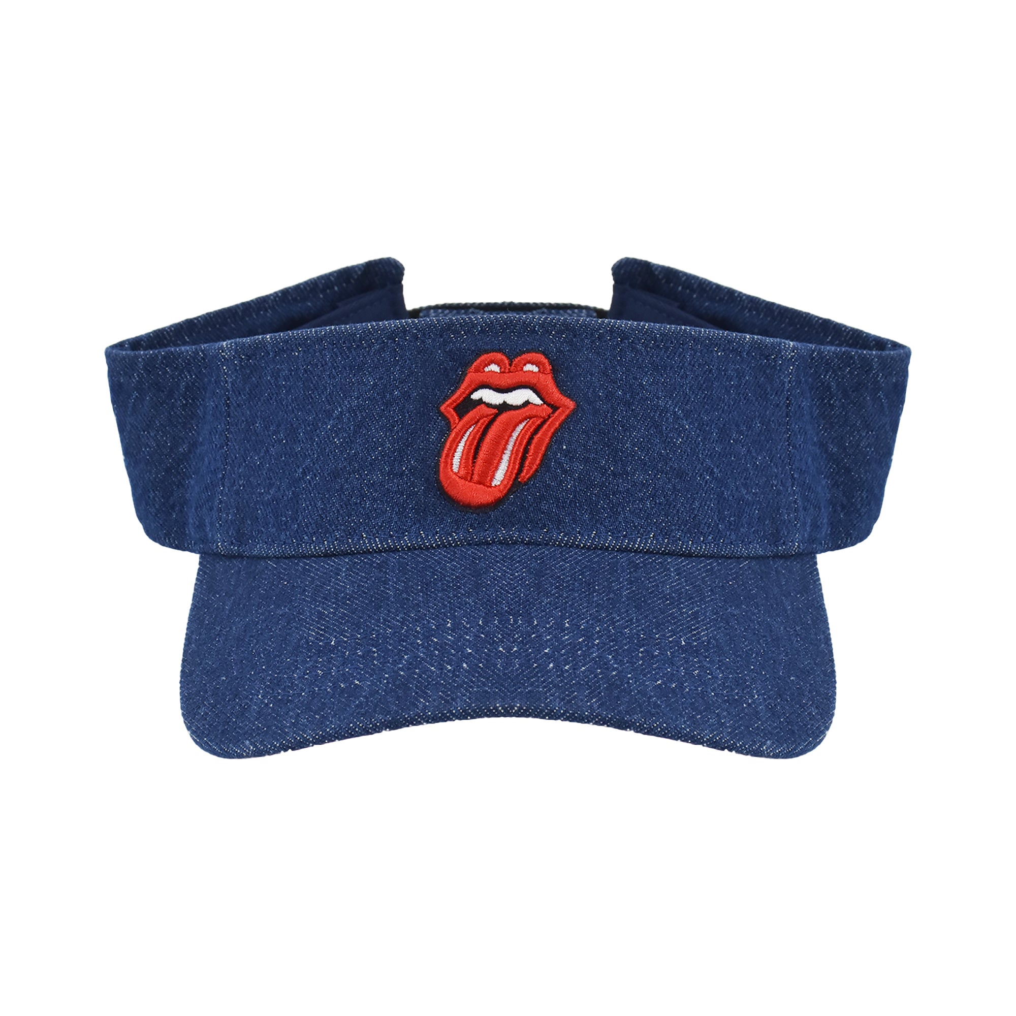 The Rolling Stones Women's Visor Hat, Lips Logo Adjustable Cotton Sun Cap with Curved Brim, Denim, One Size