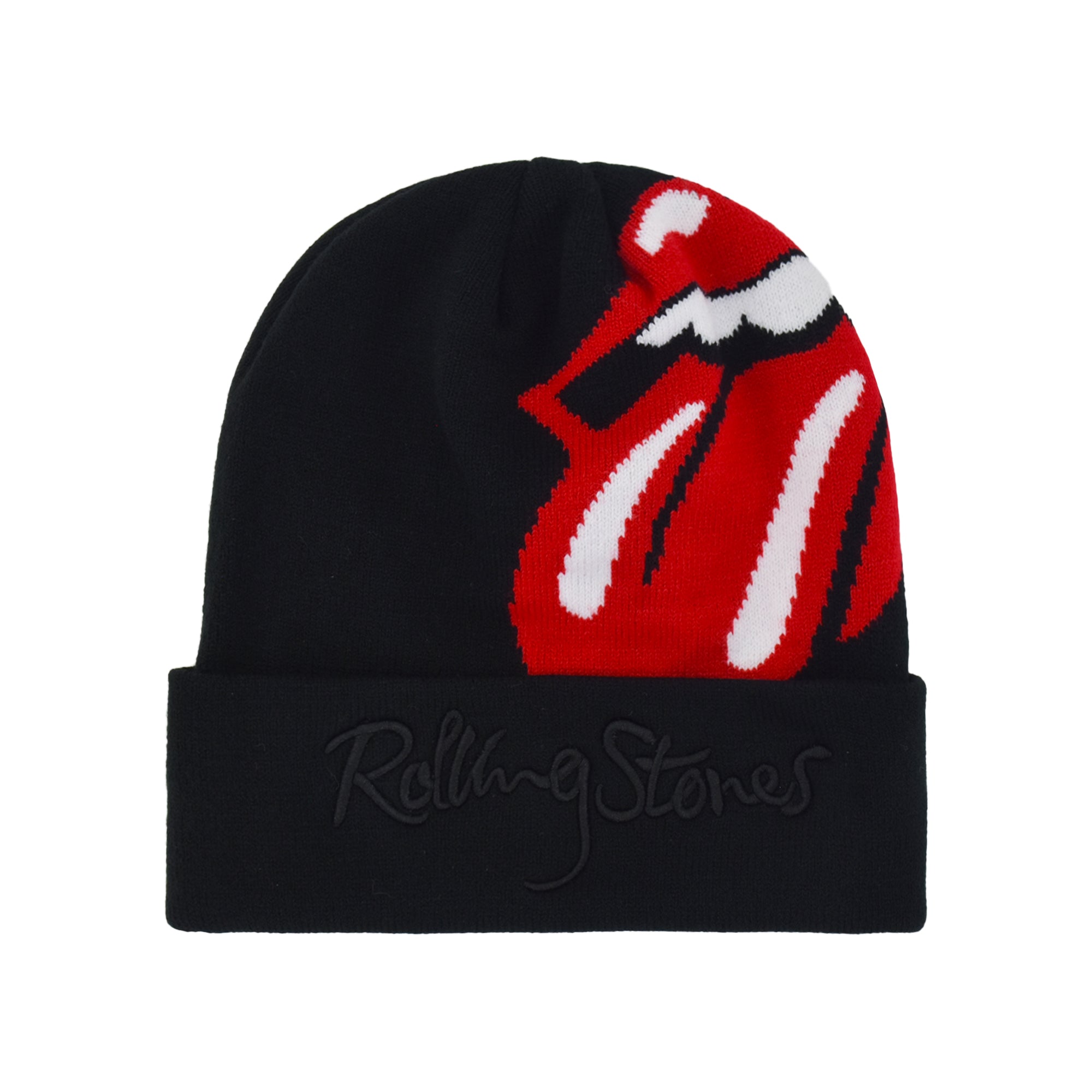Concept One The Rolling Stones Beanie Hat, Winter Knit Cap with Jacquard Lips Logo and Cuff