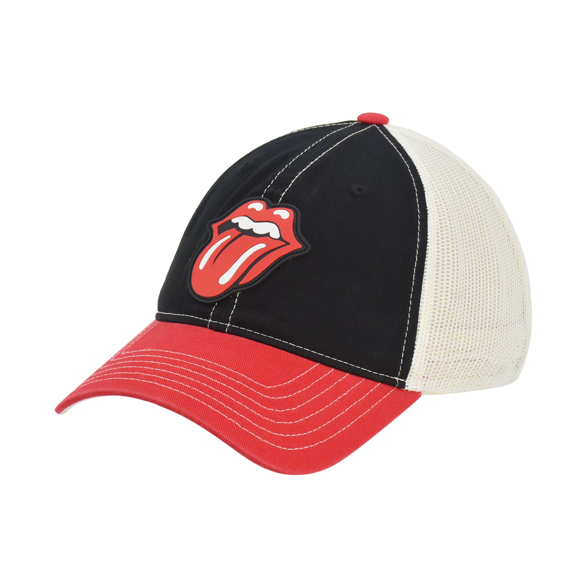 The Rolling Stones Men's Trucker Hat, Lips Logo Adjustable Snapback Baseball Cap with Curved Brim, Multi, One Size