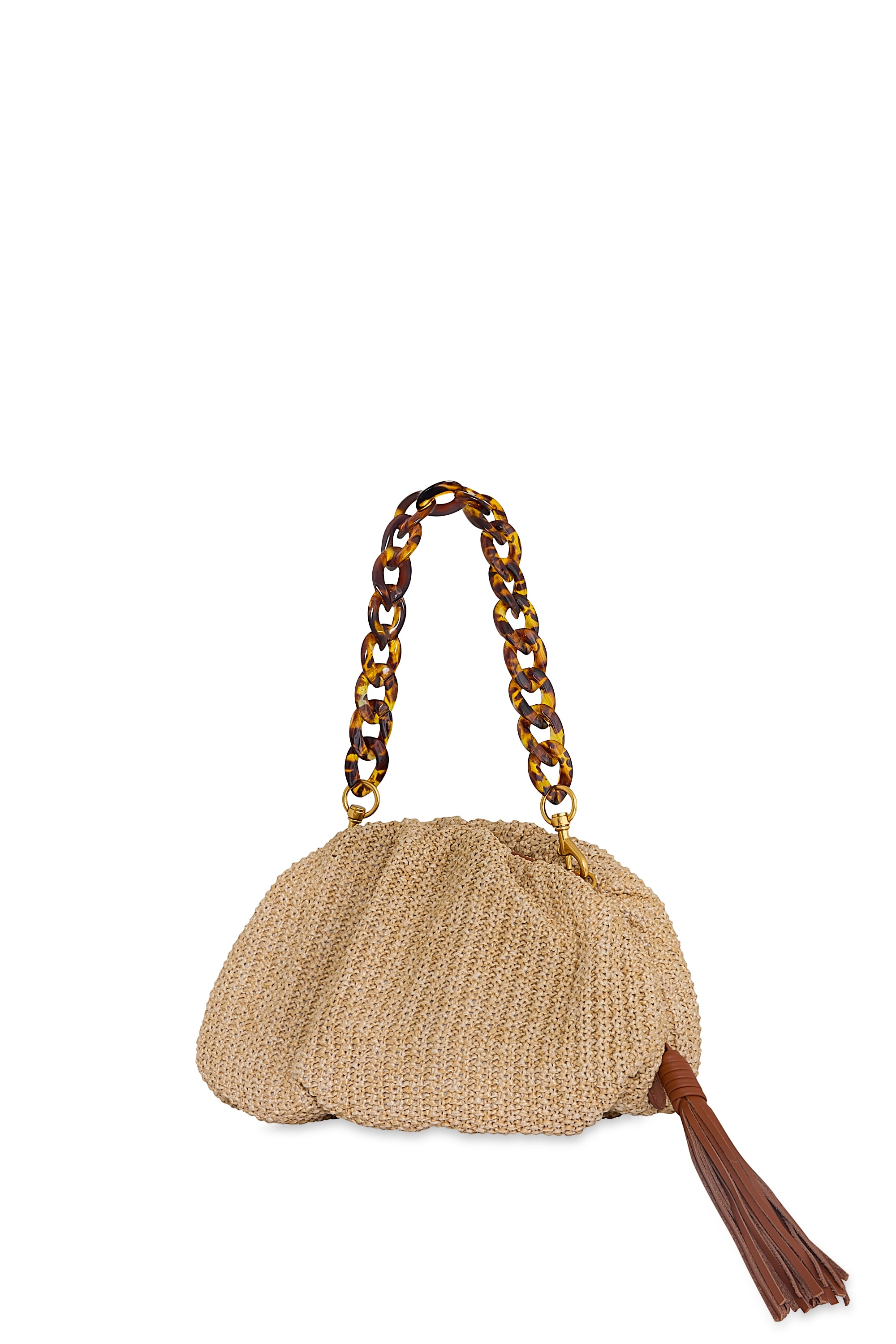 Rebecca Minkoff Shell Embellished Ruched Raffia Clutch Bag