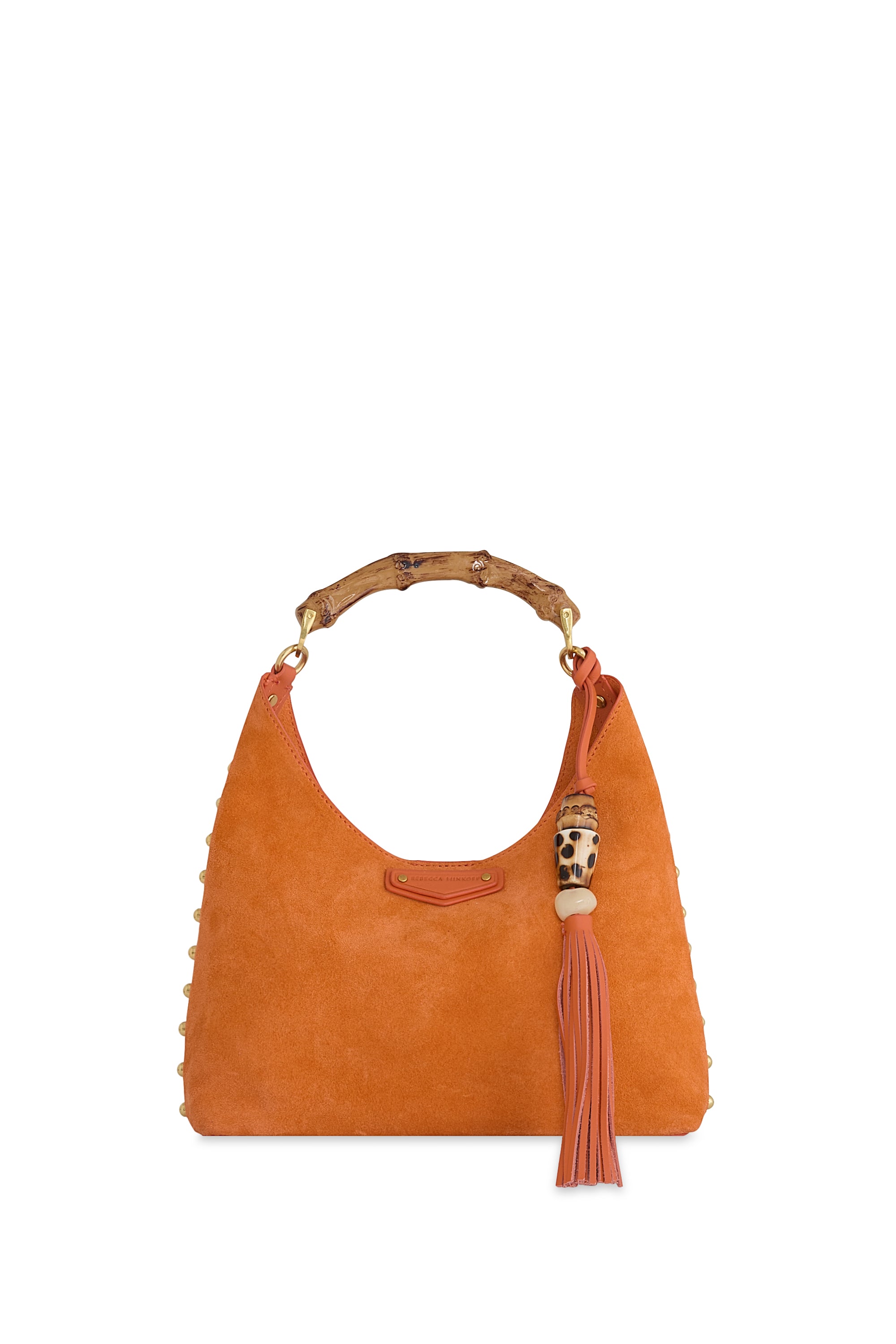 Rebecca Minkoff Nolita Top Handle Suede Bag with Bamboo Handle and Tassel Charm