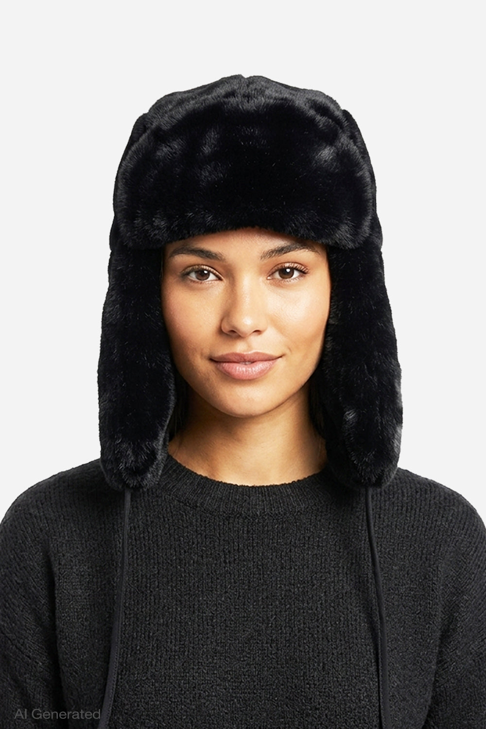 Rebecca Minkoff Faux Fur Trapper Hat with Polyurethane Ties Black