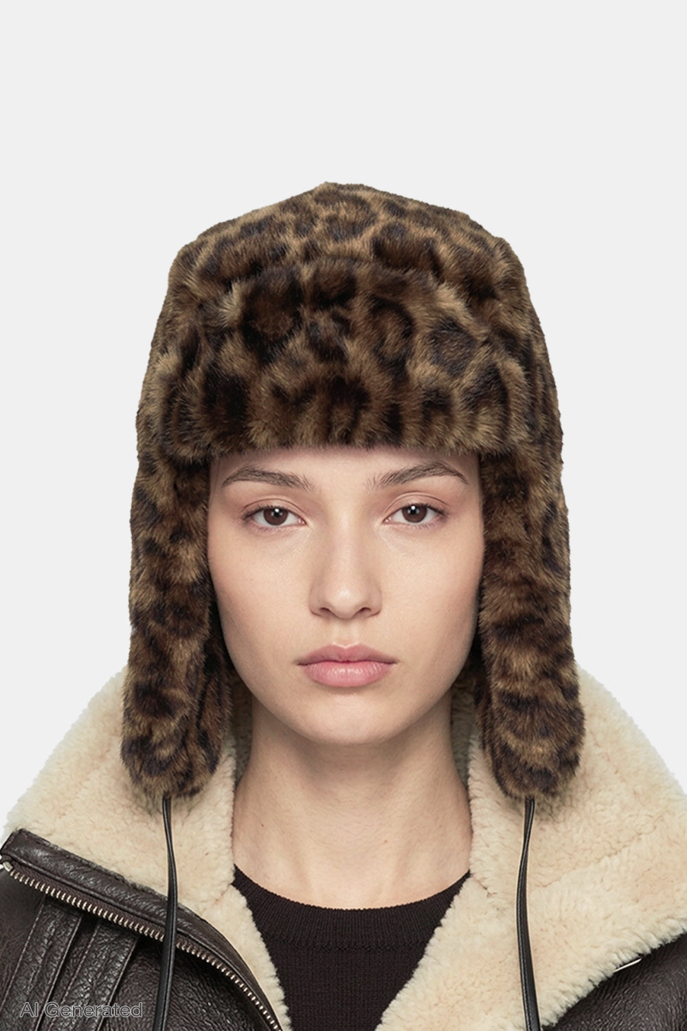 Rebecca Minkoff Faux Fur Trapper Hat with Polyurethane Ties Leopard