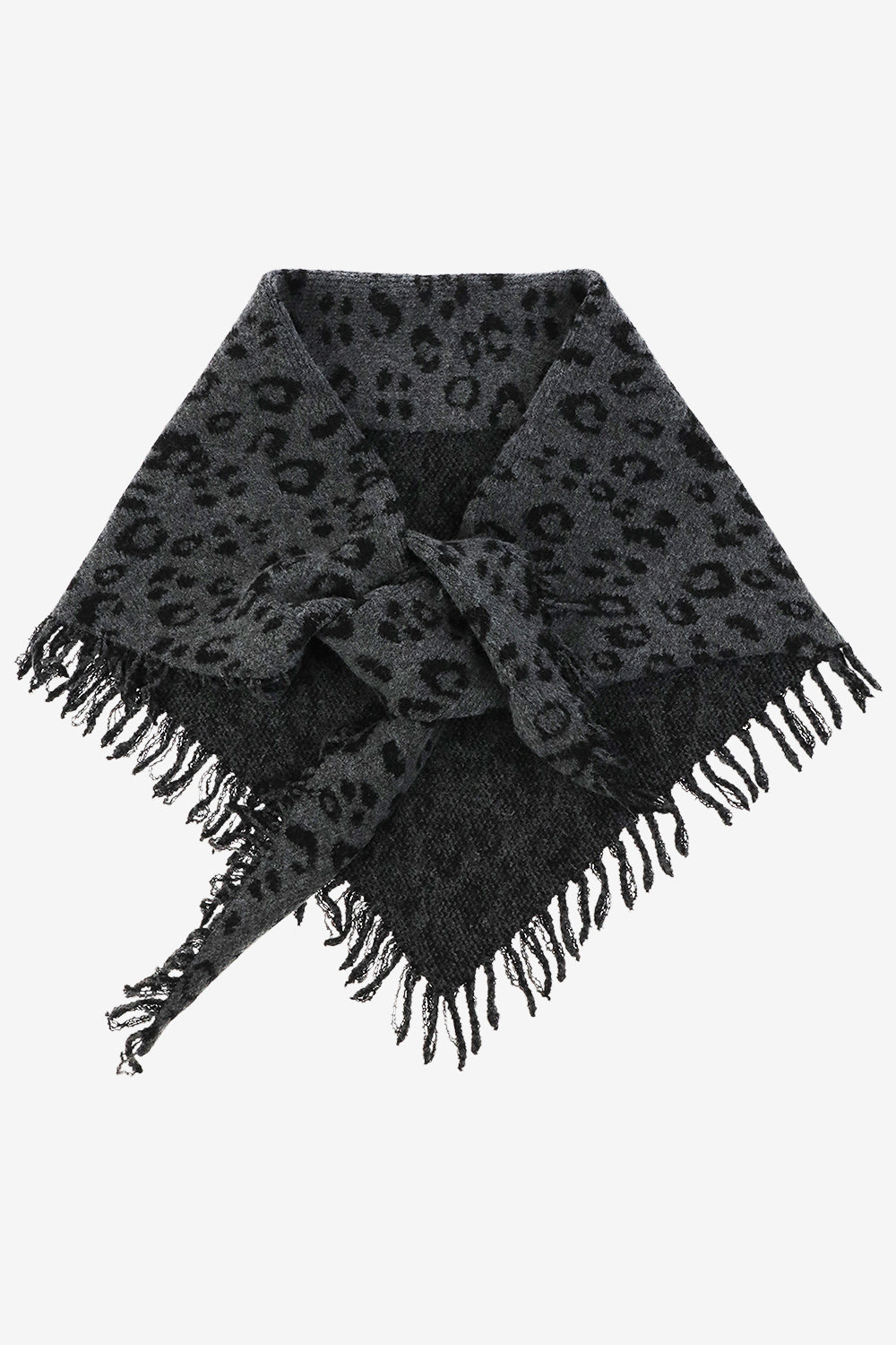 Rebecca Minkoff Jacquard Knit Leopard Triangle Scarf with Fringe