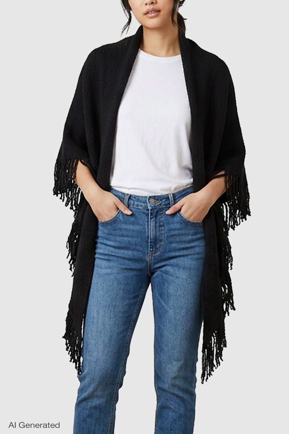 Rebecca Minkoff Knitted Triangle Scarf Wrap with Fringe