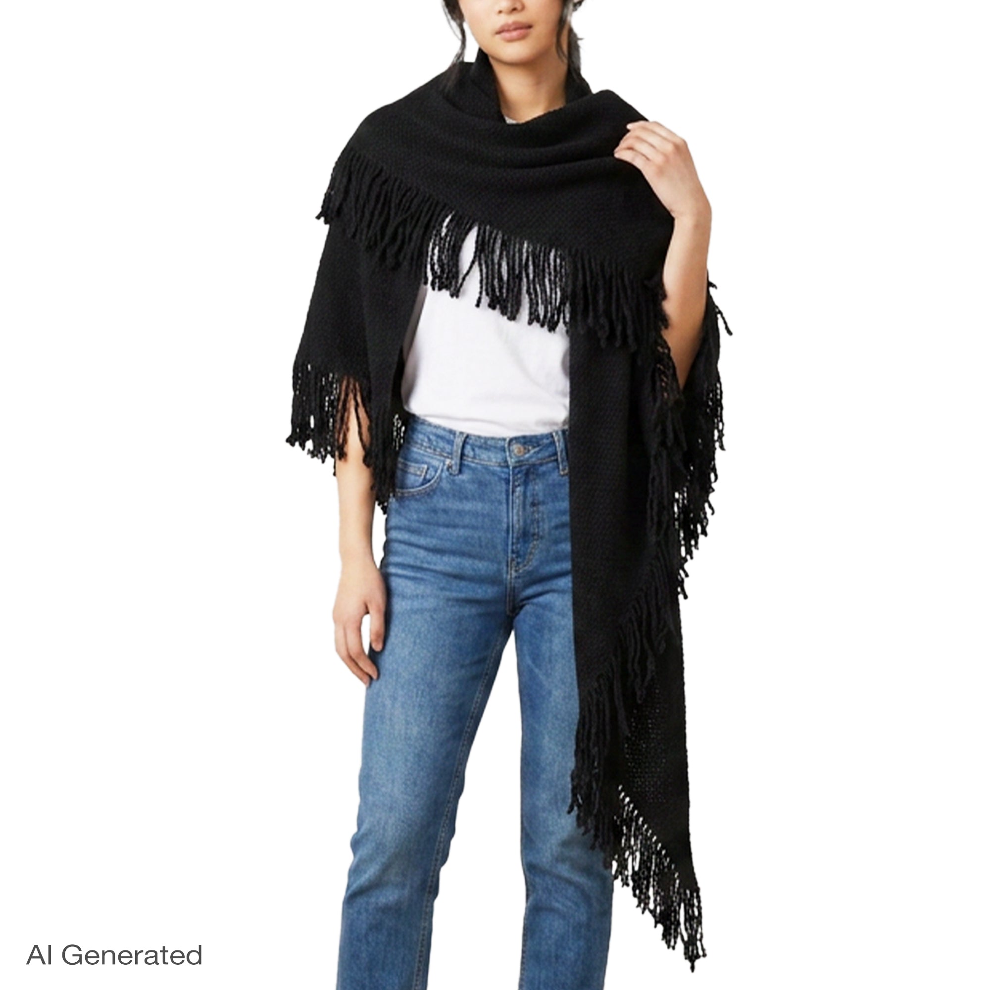 Rebecca Minkoff Knitted Triangle Scarf Wrap with Fringe