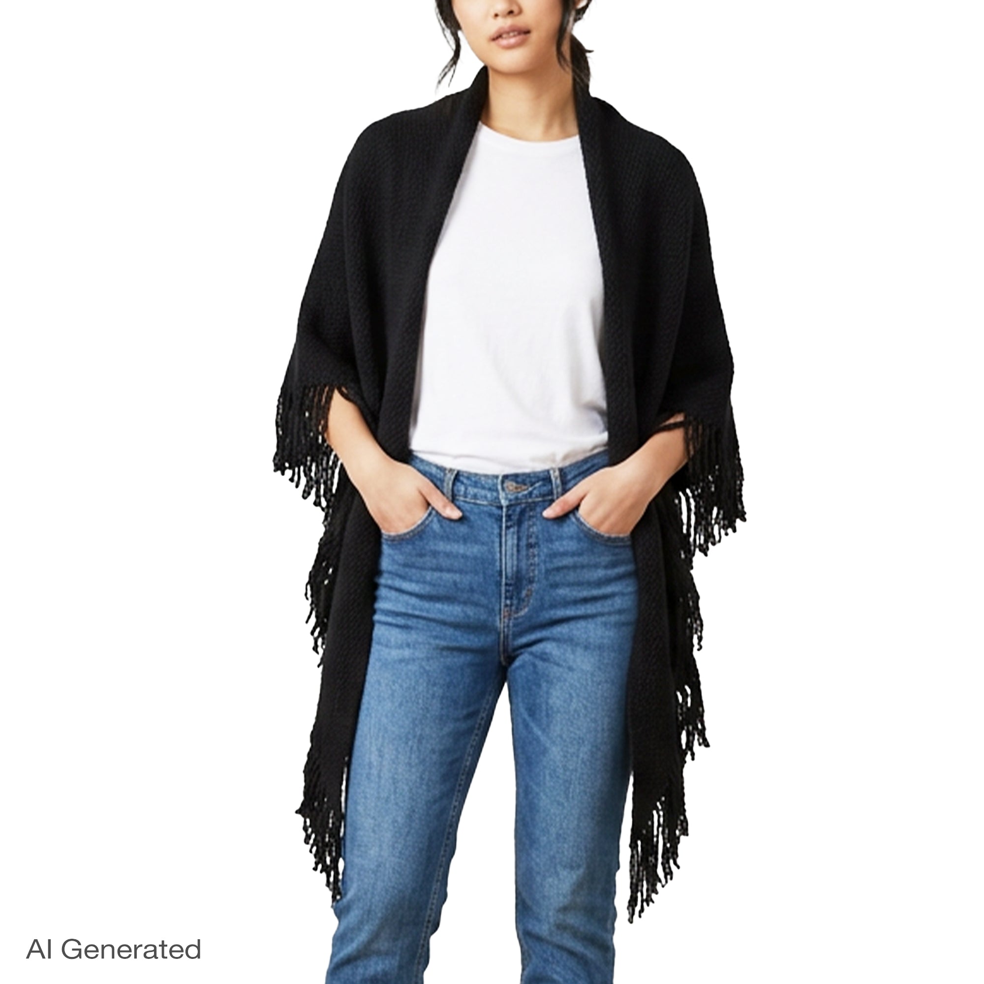 Rebecca Minkoff Knitted Triangle Scarf Wrap with Fringe