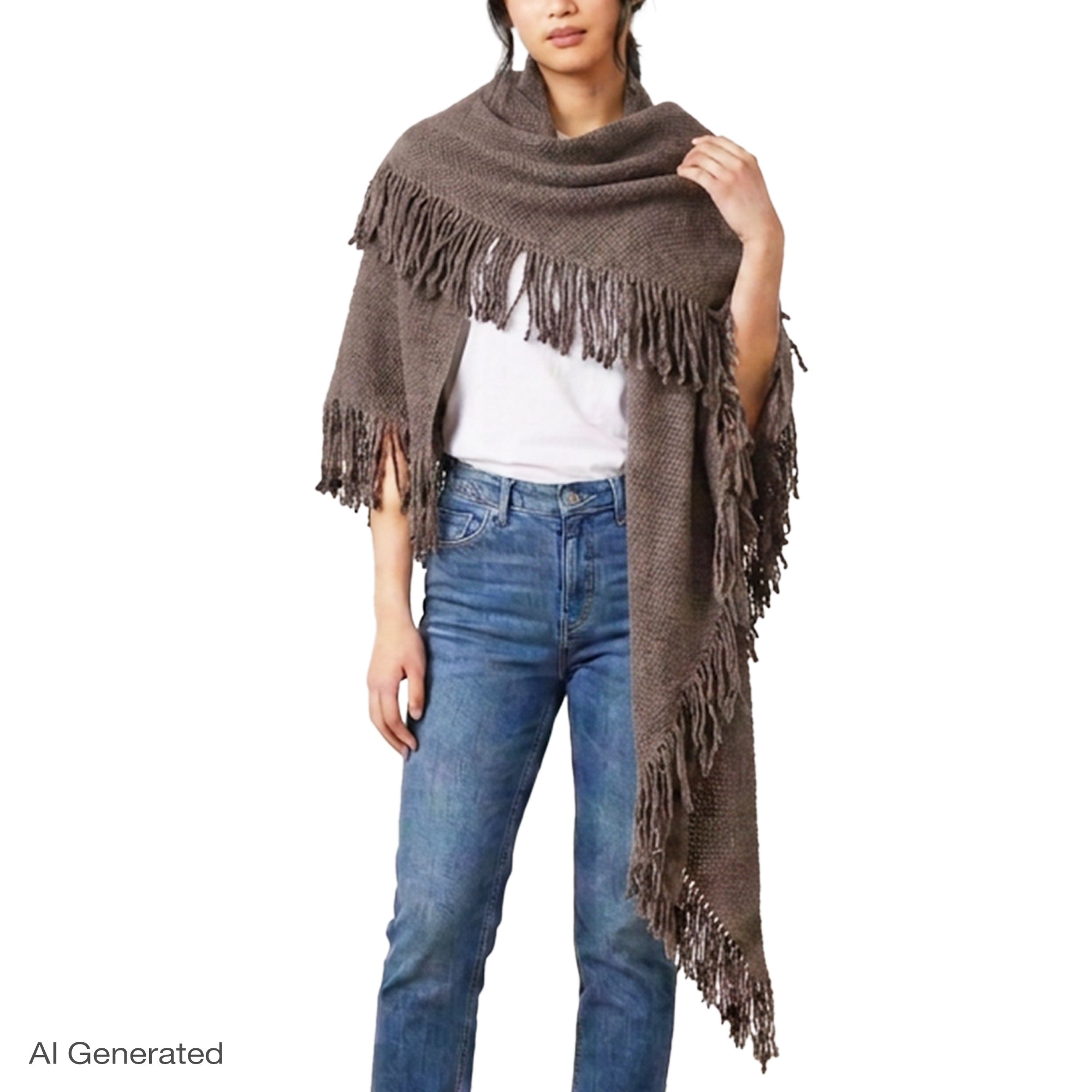 Rebecca Minkoff Knitted Triangle Scarf Wrap with Fringe