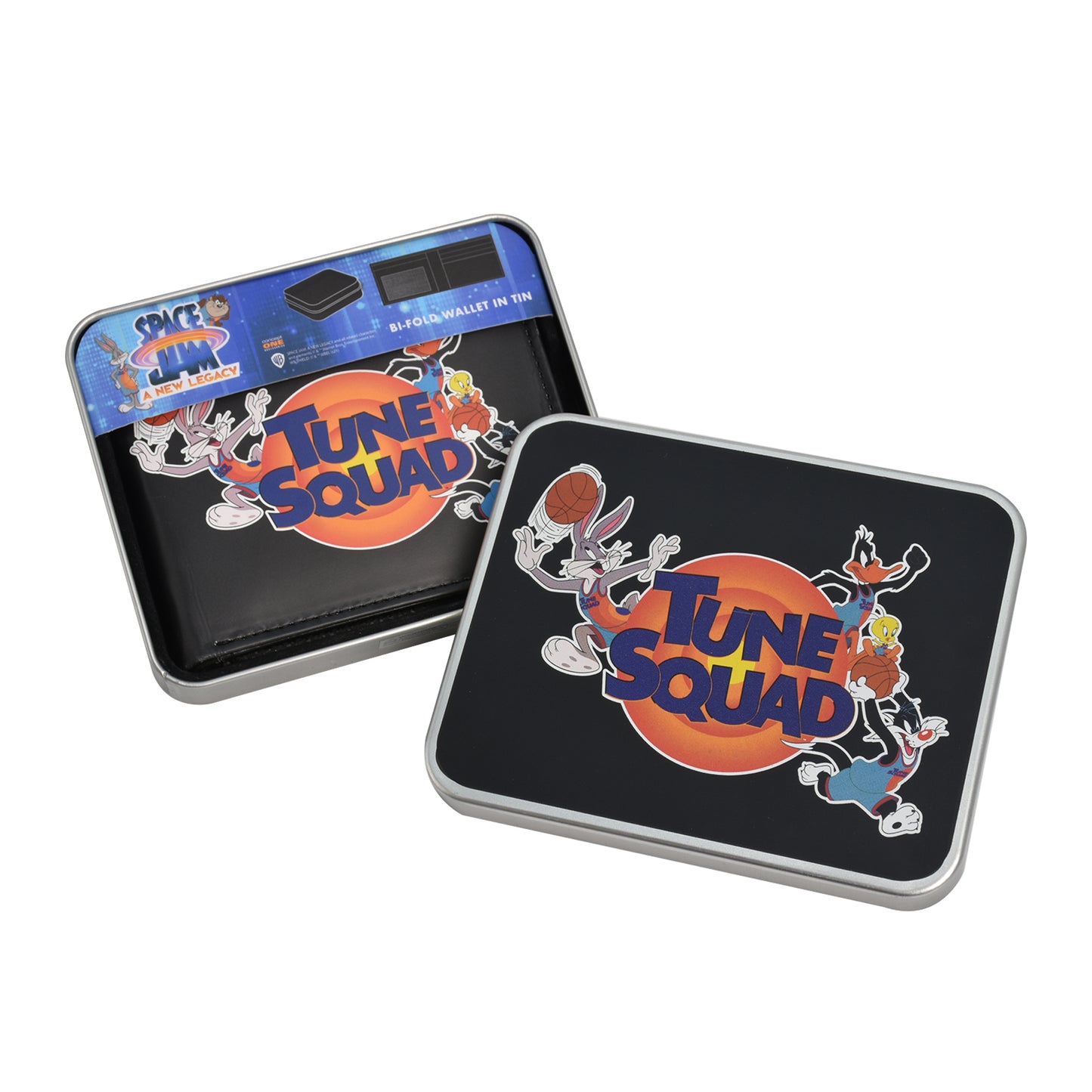 WB Space Jam A New Legacy Tune Squad LOGO Bifold Wallet in a Decorative Tin Case Multi, Unisex