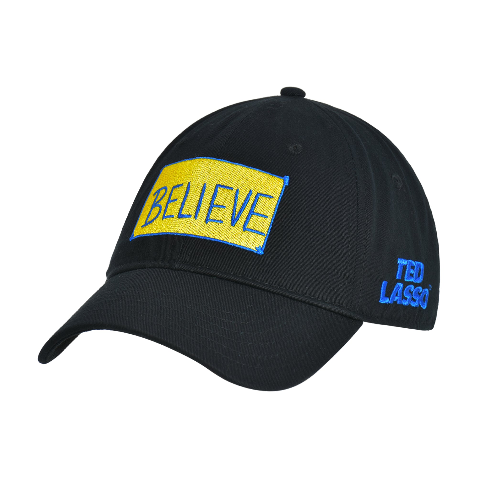 Ted Lasso Dad Hat, Believe Print Cotton Adjustable Baseball Cap with Curved Brim, Black, One Size