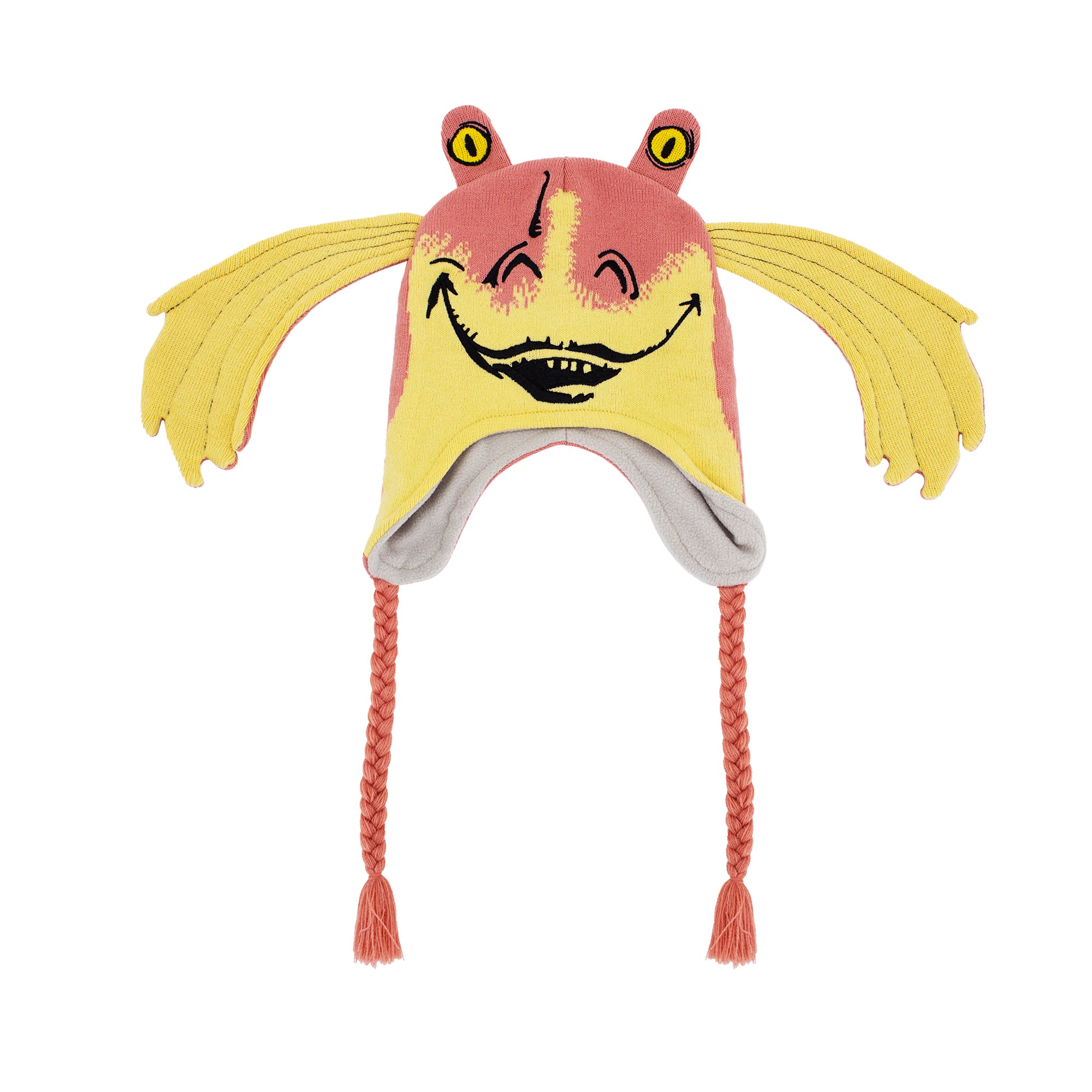 Star Wars Jar Jar Binks Beanie Hat, Peruvian Winter Knit Cap with 3D Gungan Ears and Tassels, Multi, One Size