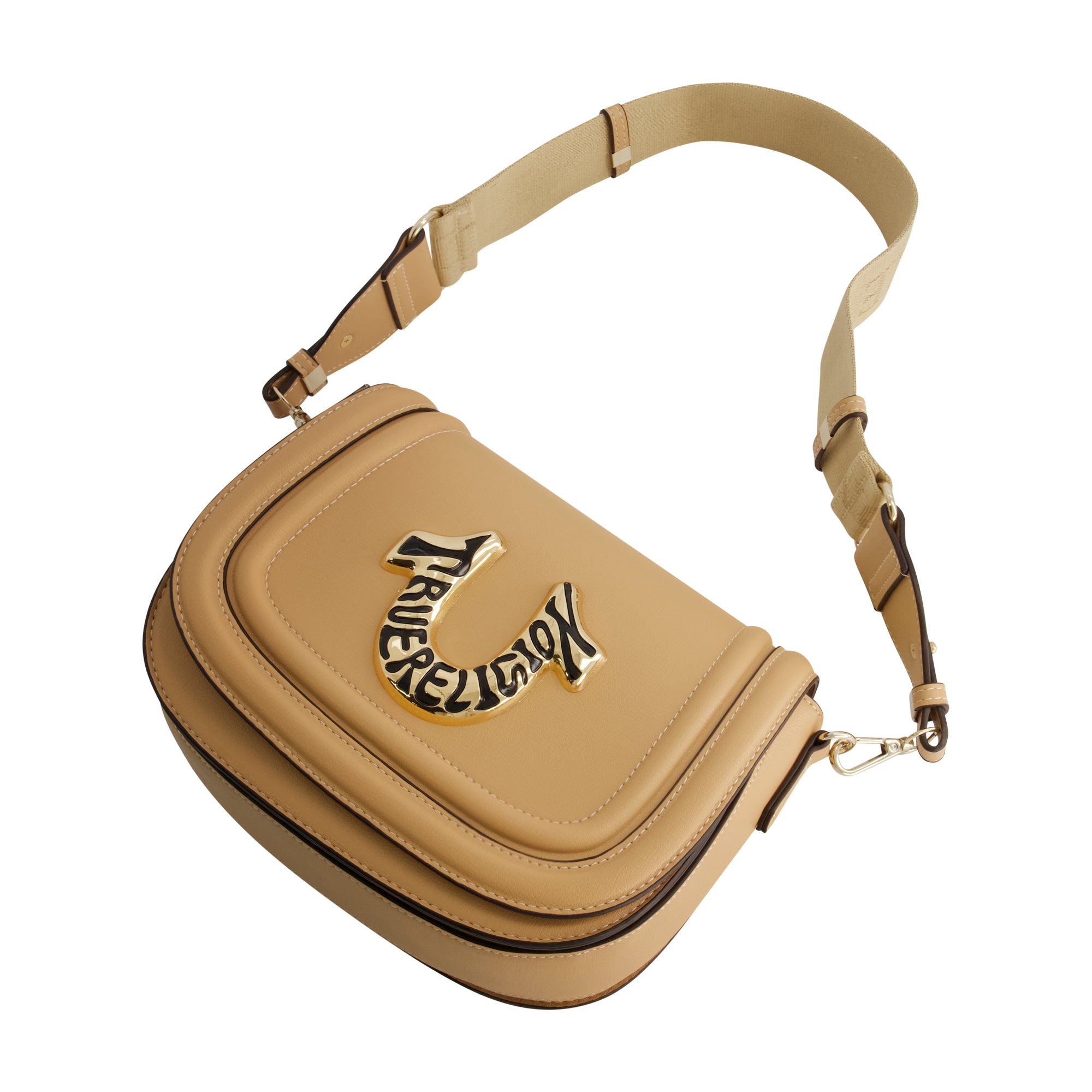 True Religion Women's Crossbody Bag with Branded Logo Detail, CAMEL