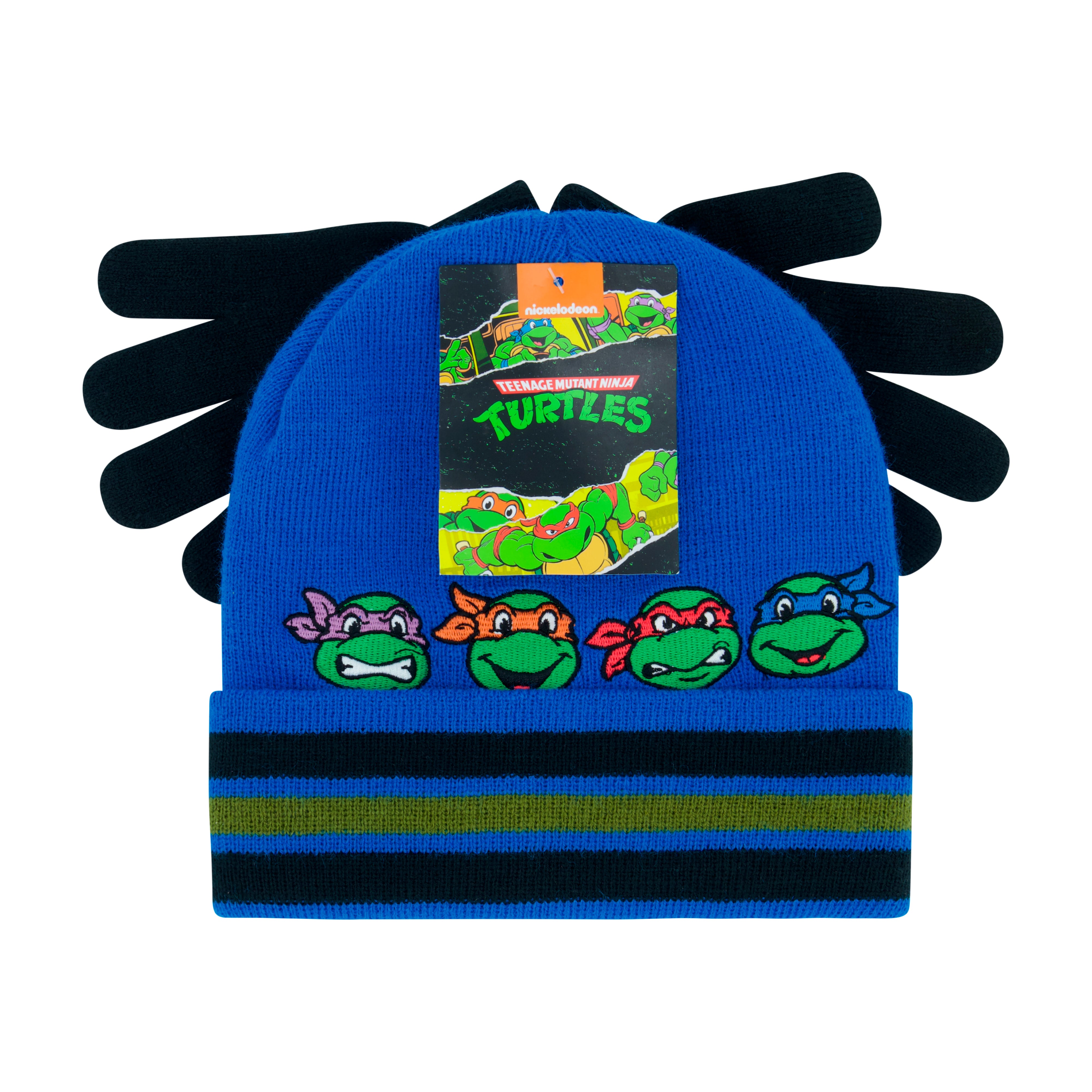 Concept One boys Teenage Mutant Ninja Turtles Beanie Hat and Gloves Set, Tmnt Kids Cuff Winter Knit Cap and MittensBeanie Hat