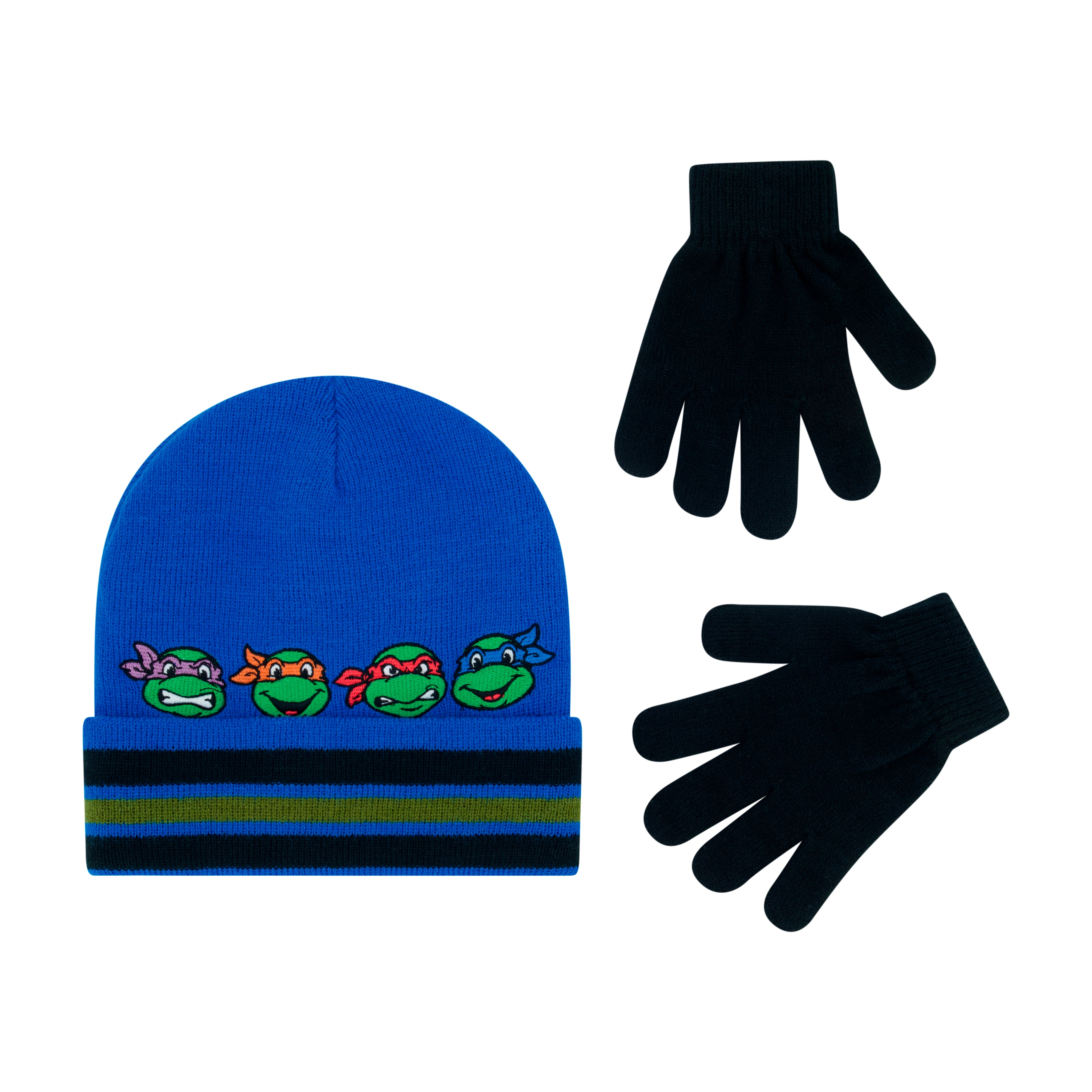 Concept One boys Teenage Mutant Ninja Turtles Beanie Hat and Gloves Set, Tmnt Kids Cuff Winter Knit Cap and MittensBeanie Hat