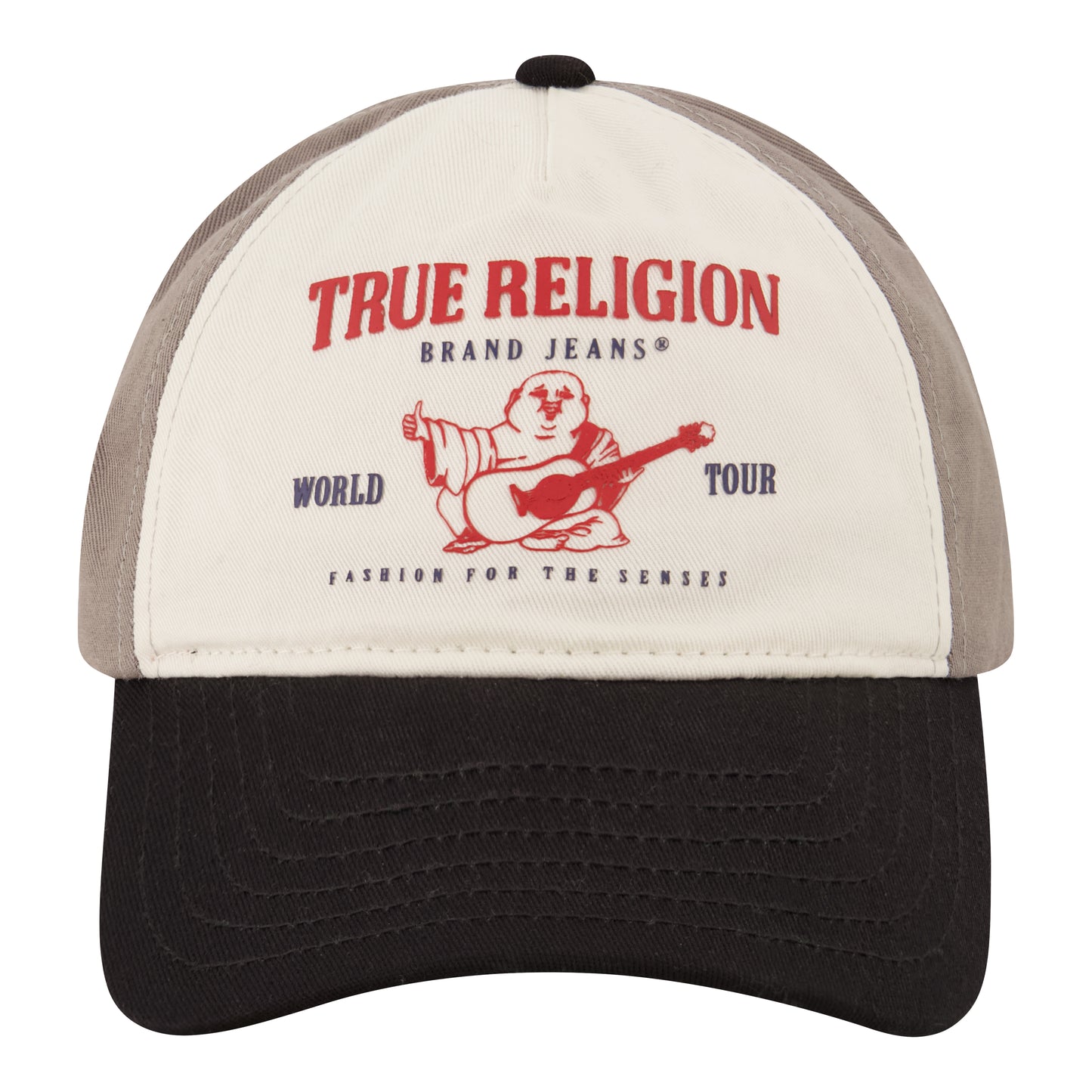 True Religion 3D Print Cap With 5 Panel Color Blocked Cotton Twill,Black