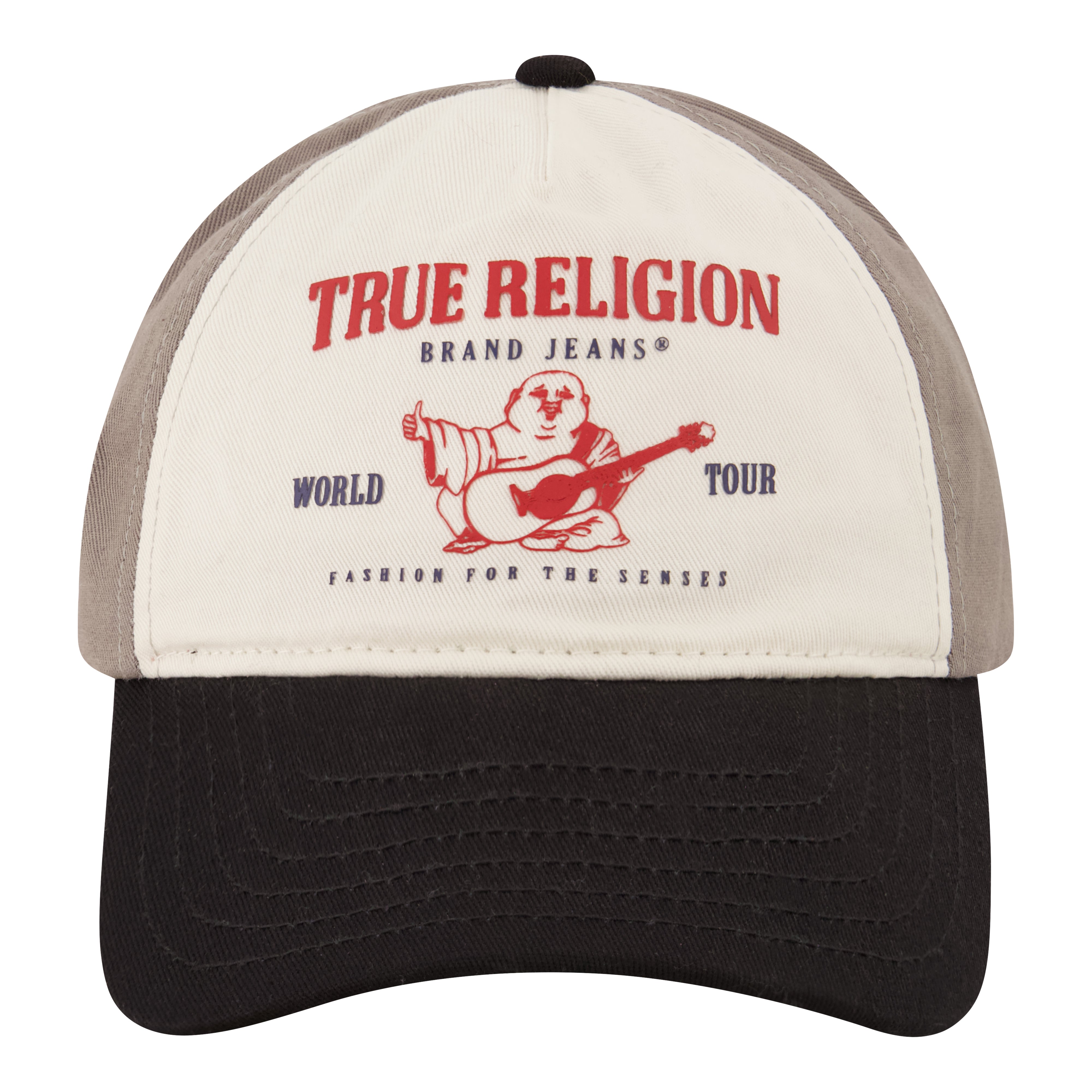 True Religion 3D Print Cap With 5 Panel Color Blocked Cotton Twill,Black