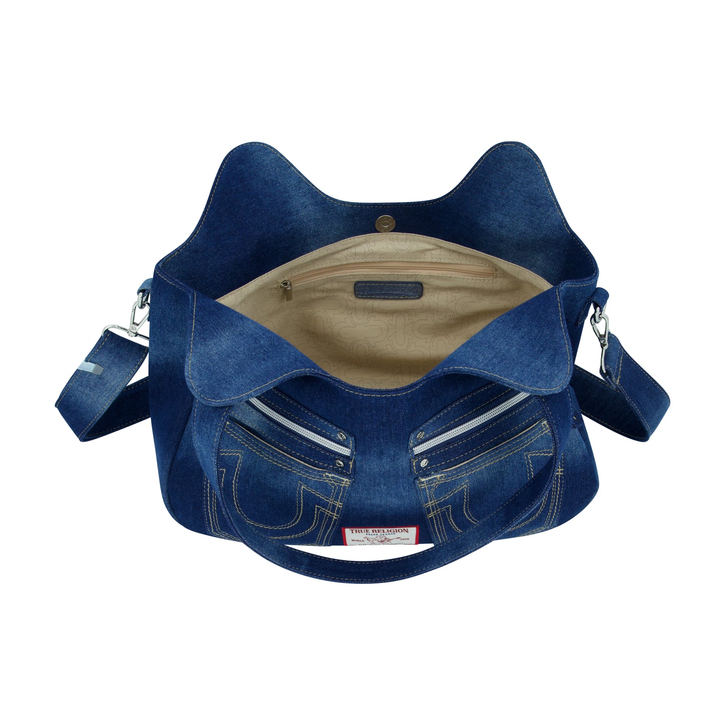 True Religion Horseshoe Stitch Dark Denim Satchel, Dark Denim