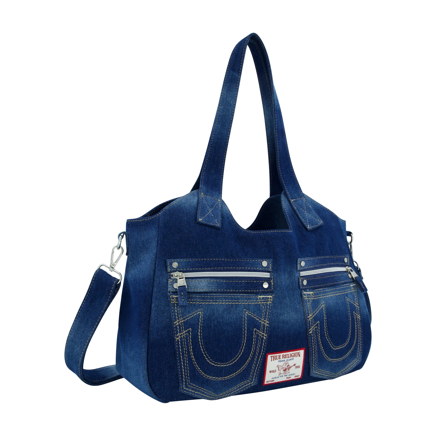 True Religion Horseshoe Stitch Dark Denim Satchel, Dark Denim
