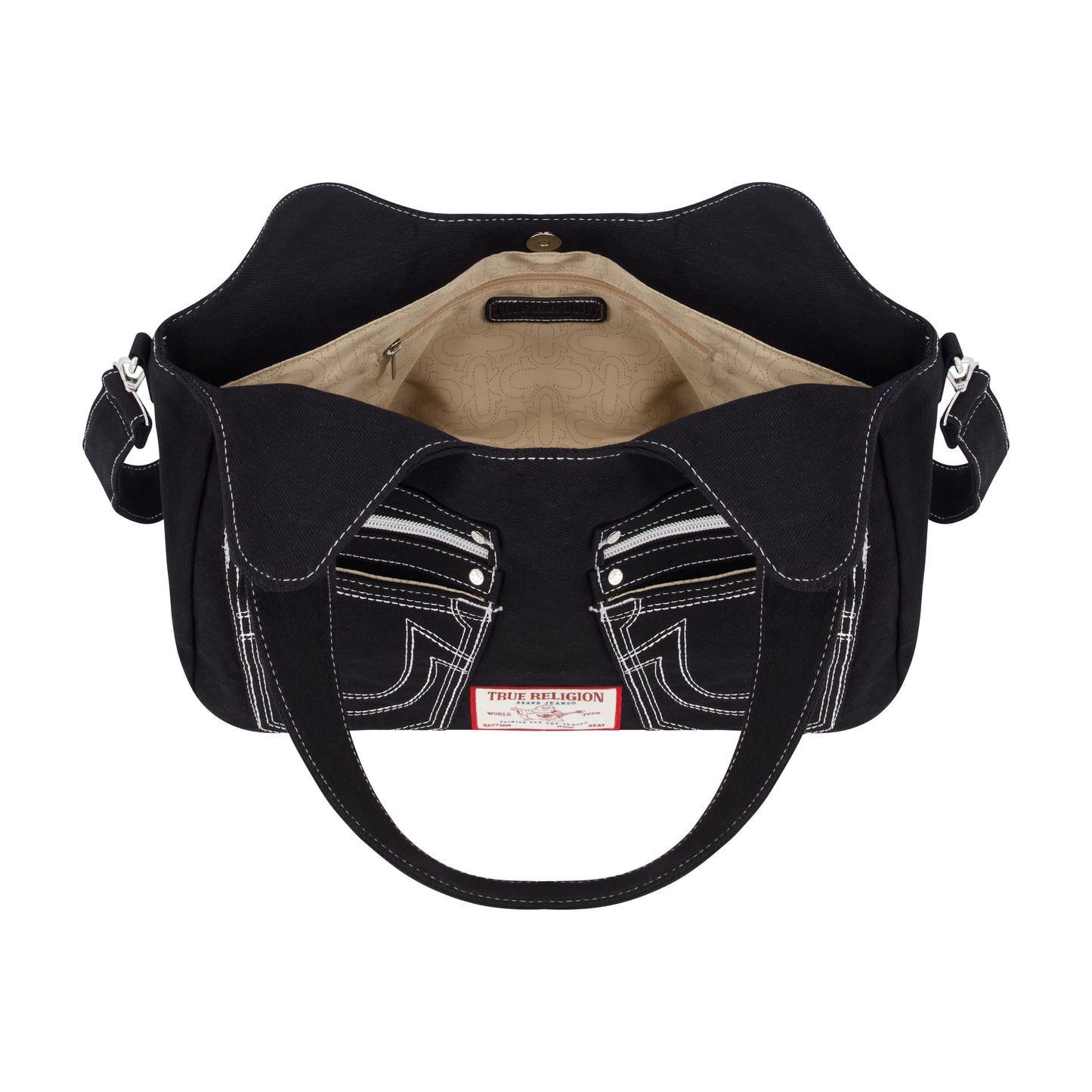 True Religion Horseshoe Stitch Black Satchel, Black