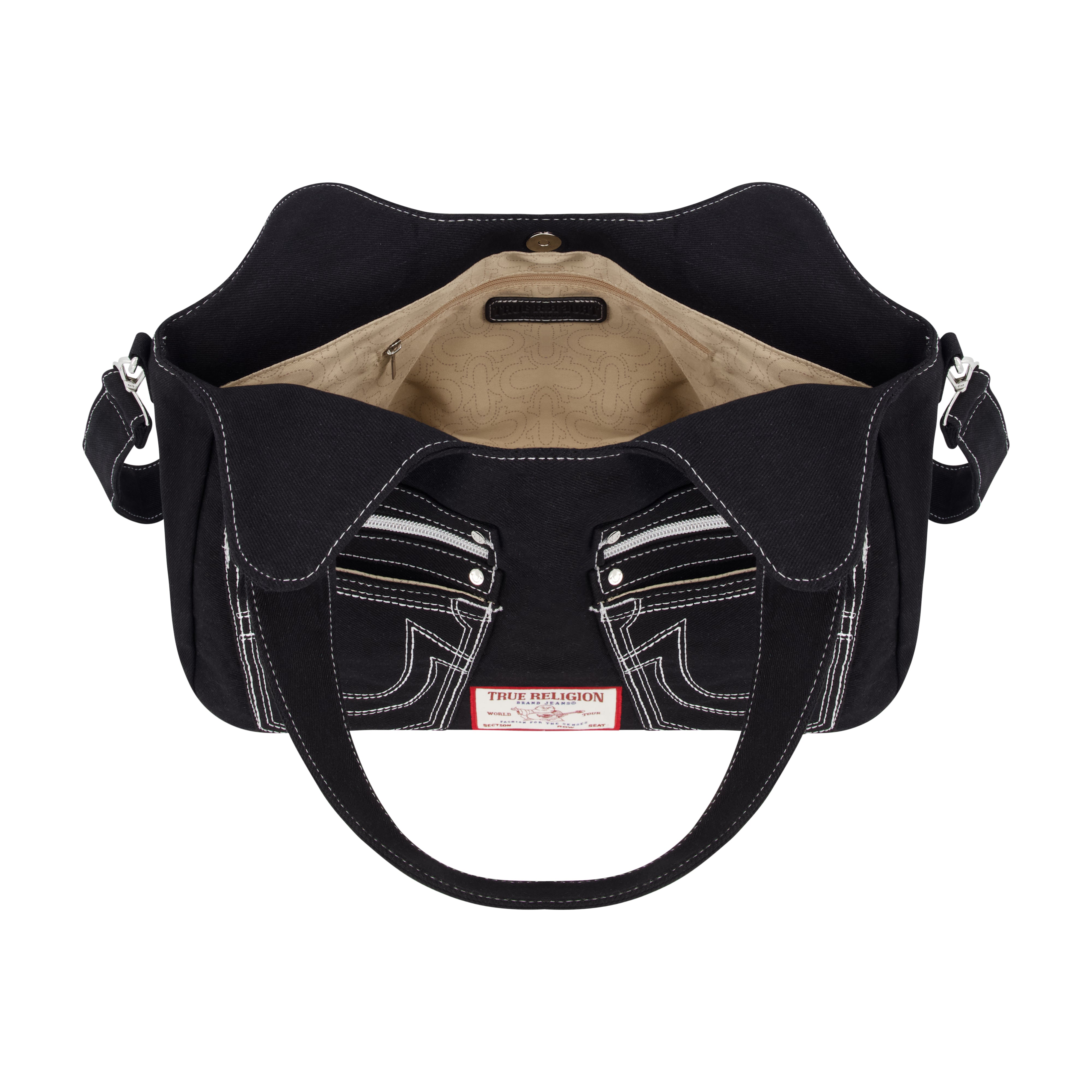 True Religion Horseshoe Stitch Black Satchel, Black